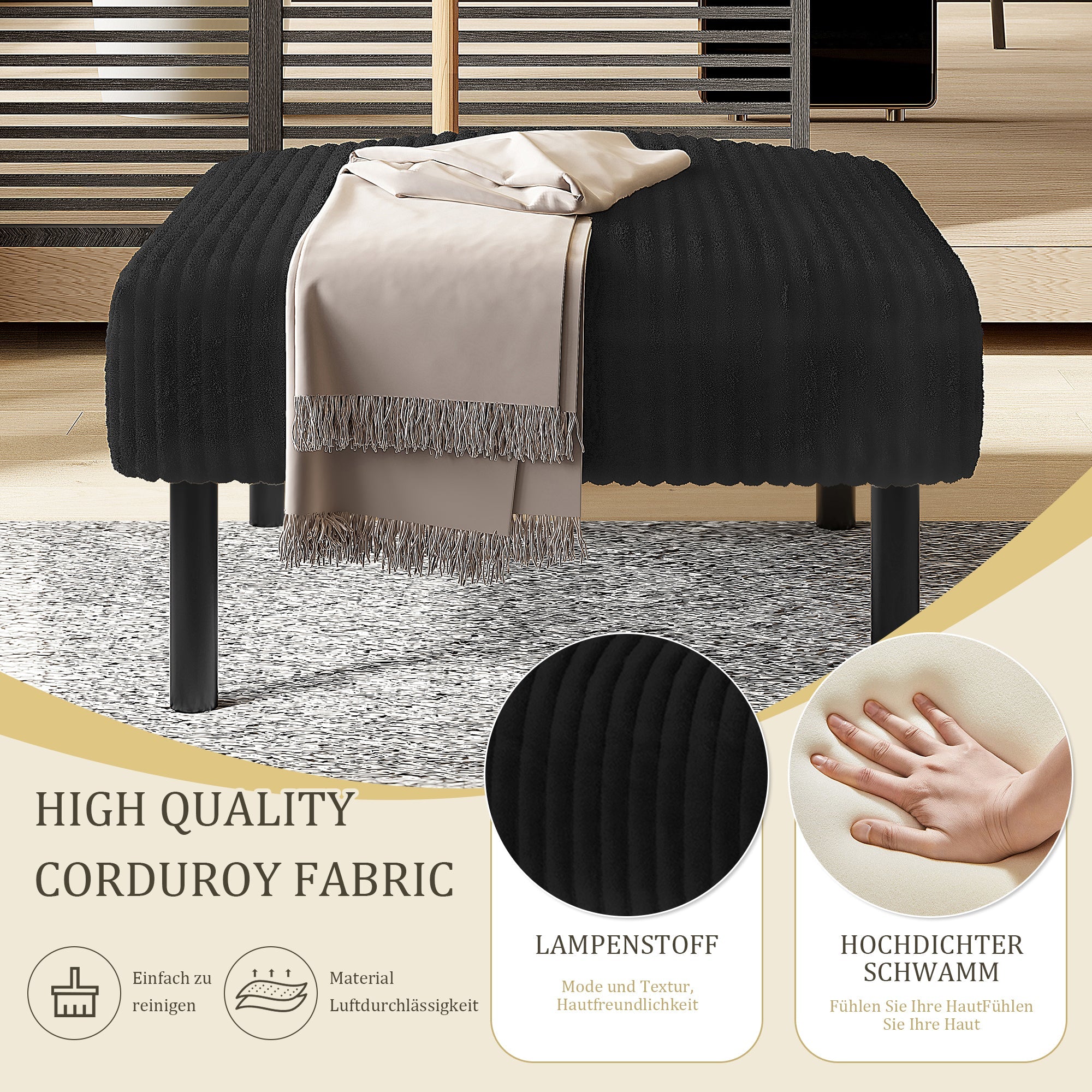 Premium Corduroy Stool with Metal Frame – Super-Soft Velour Cover