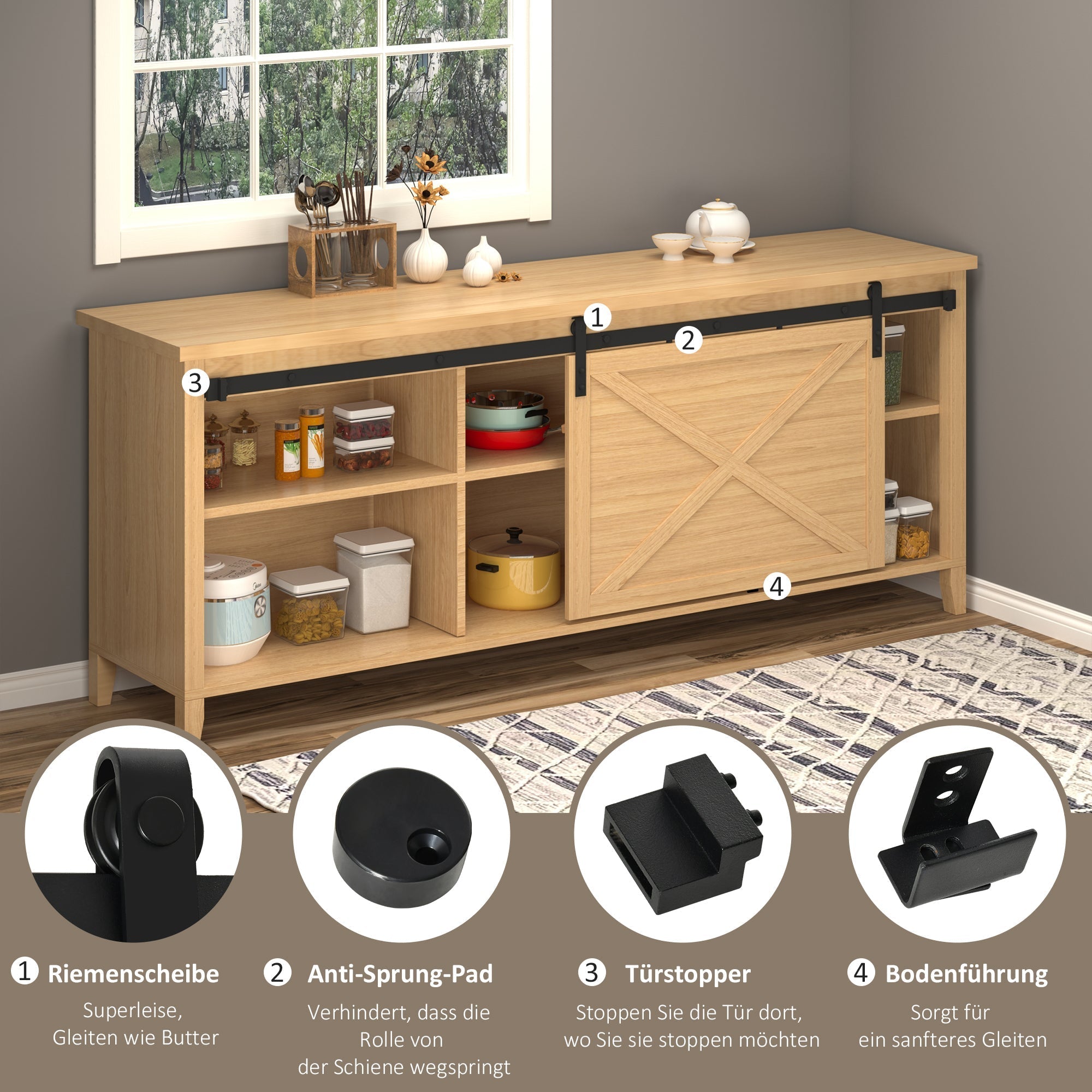 Sliding Door Hardware Single Track 200cm with Accessories, Carbon Steel Black