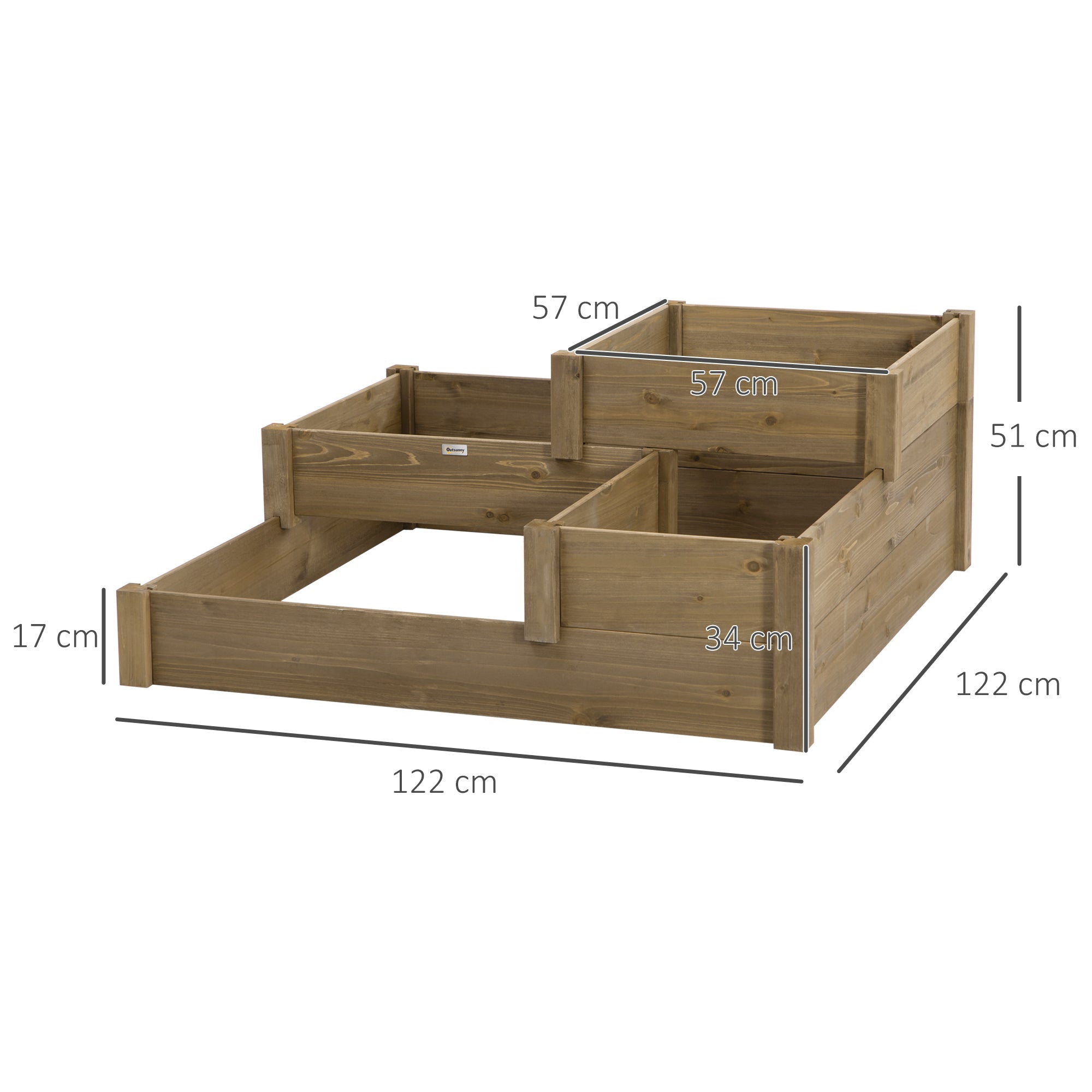 Raised Vegetable Bed, 3-Level Planter for Herbs 122x122x51 cm, Fir Wood Brown