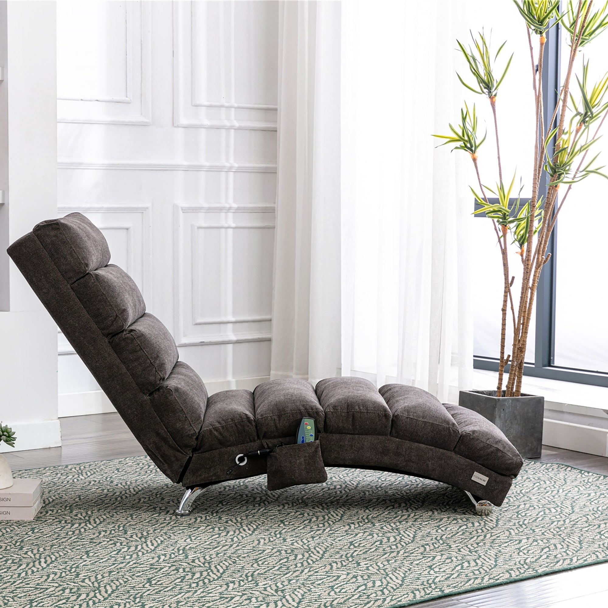 Relaxation Lounger with Vibration Function and Side Pockets, Bagcloth and Metal
