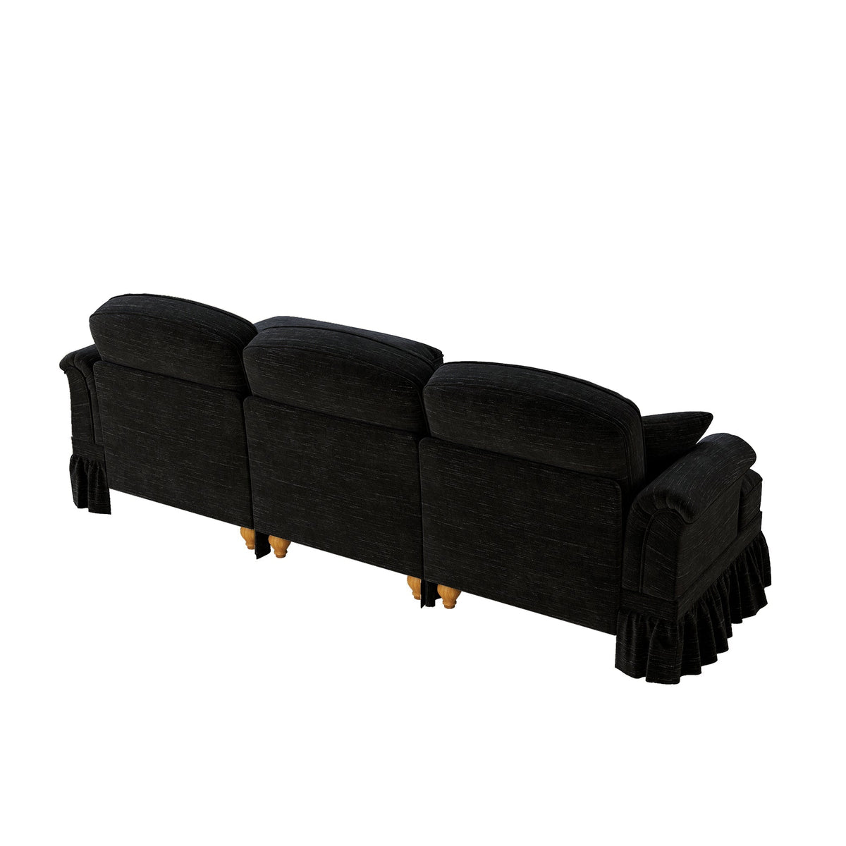 Modular L-Shaped Sofa 3-Seater Mid-Century Ottoman - Chenille Black
