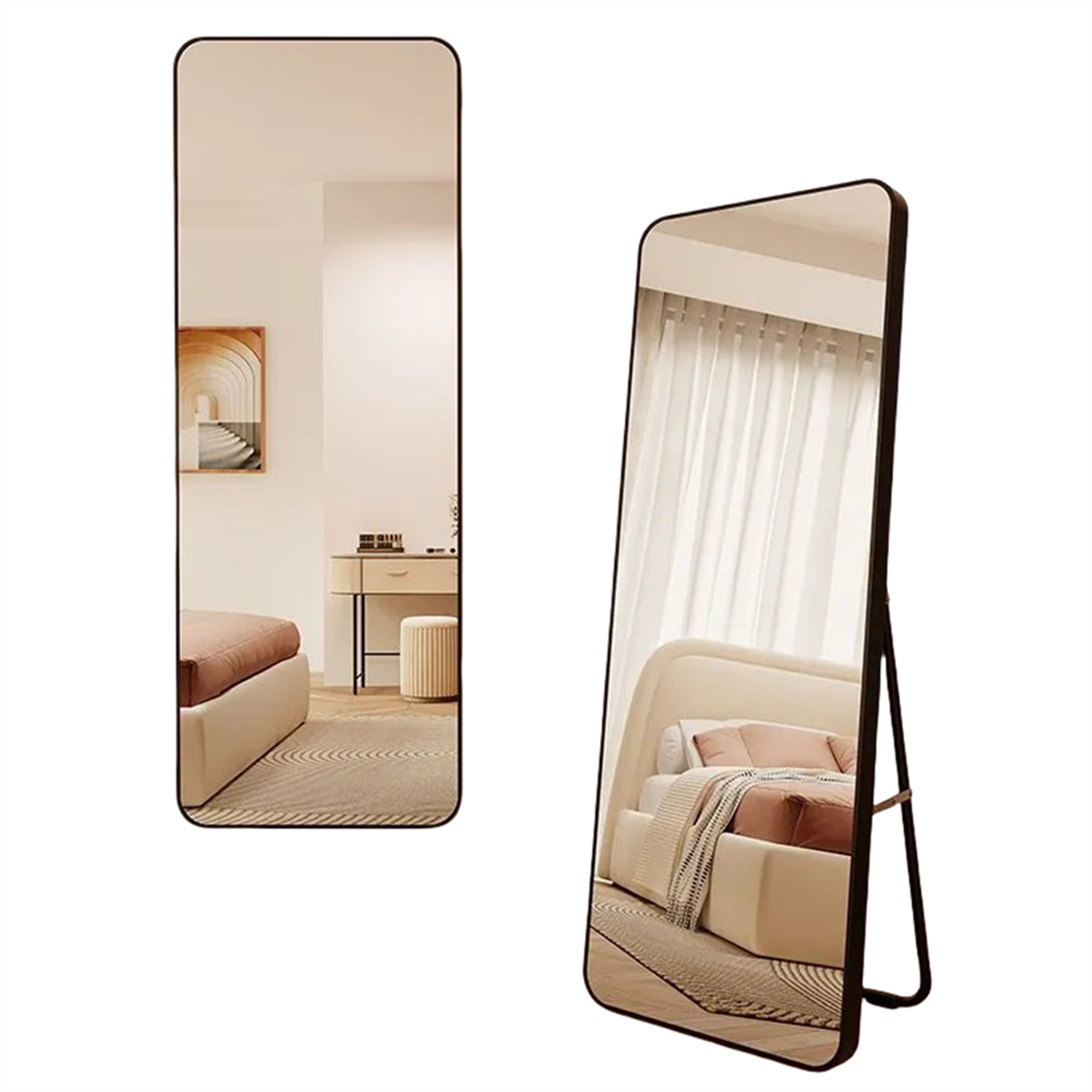 Full-length Mirror 45x155 cm, Shatterproof Freestanding/Wall-Mountable, Black