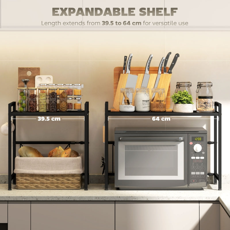Expandable Microwave Oven Rack, 3 Hooks, Black