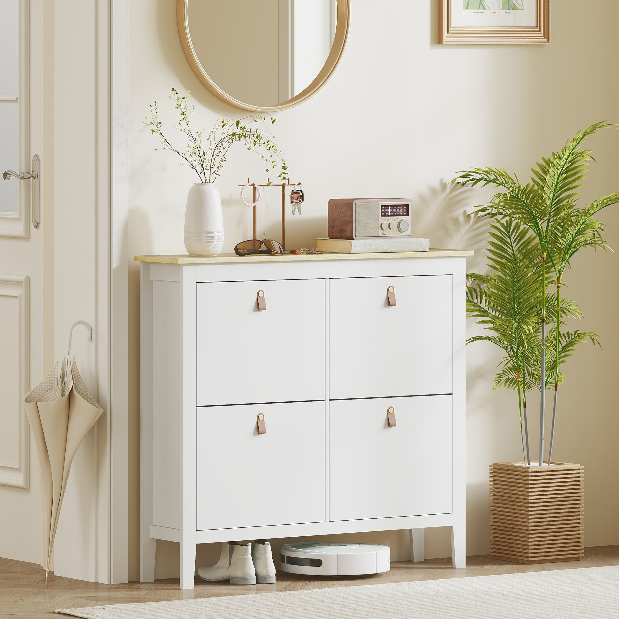 Modern Four-Drawer Shoe Cabinet with 20-Pair Capacity - White
