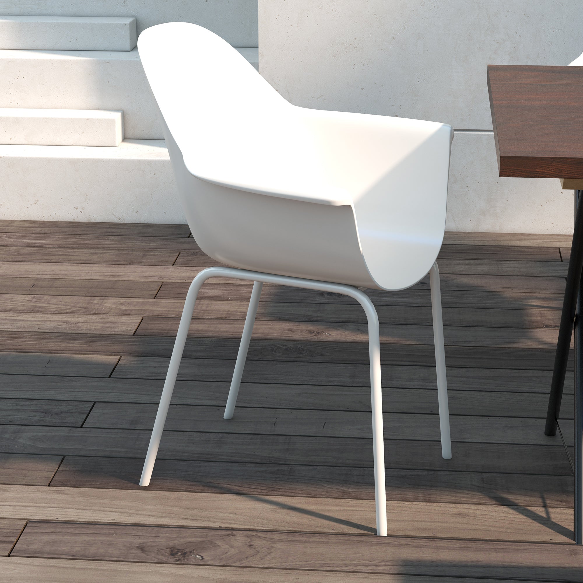 Garden Chair Set of 4 Stackable with Armrests, 120 kg capacity, Grey