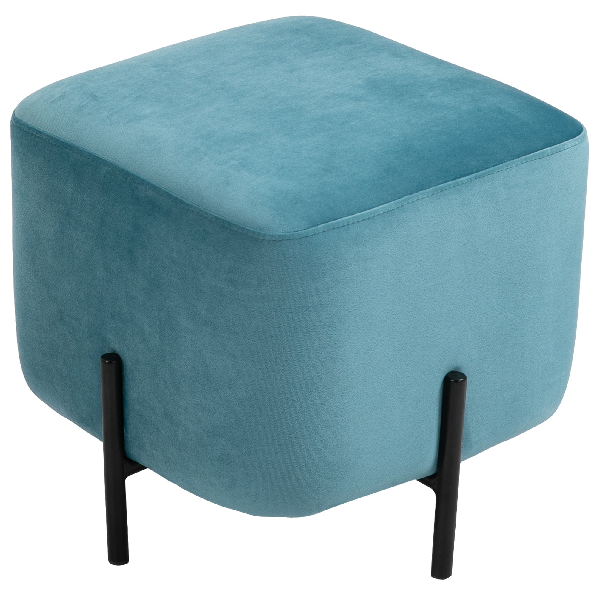 Footstool, Padded Footrest, Polyester & Steel, Turquoise