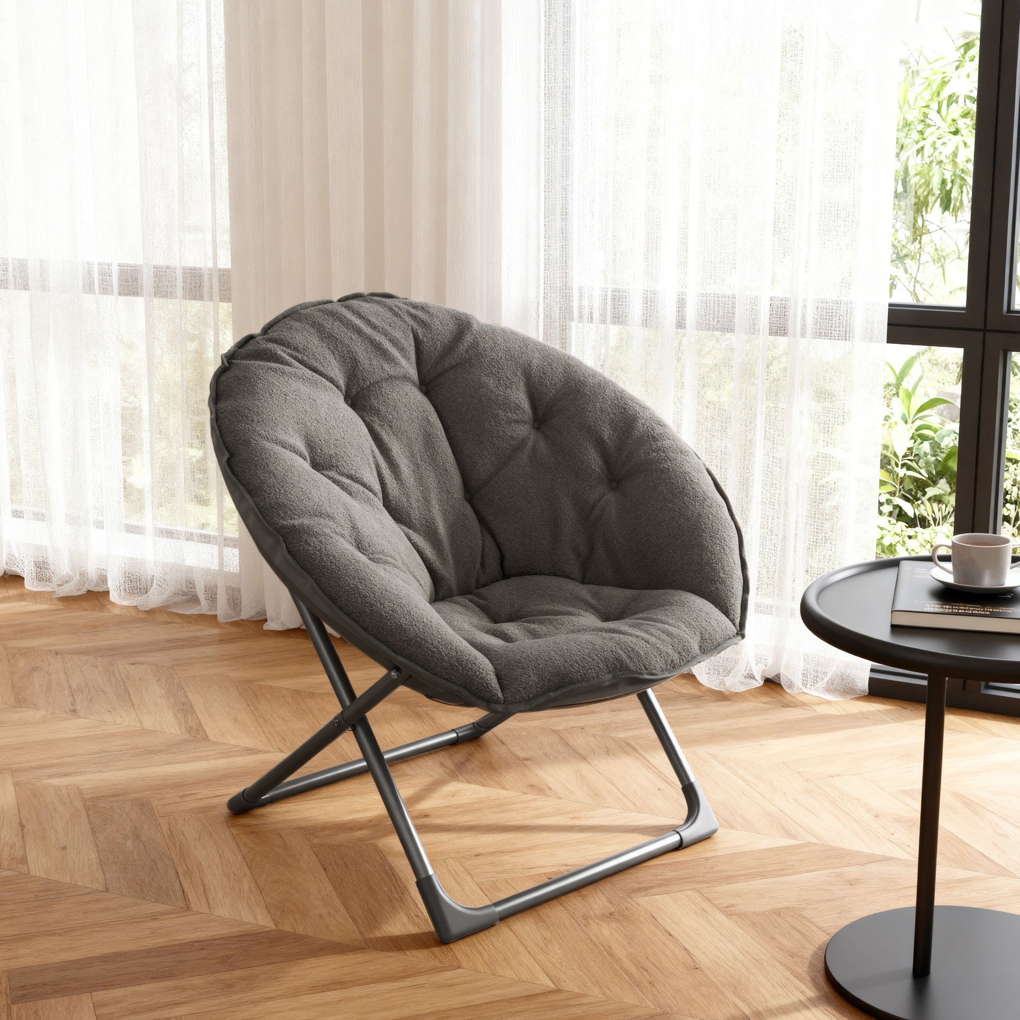 Folding Saucer Moon Chair Portable Soft Sheep's Wool - Grey