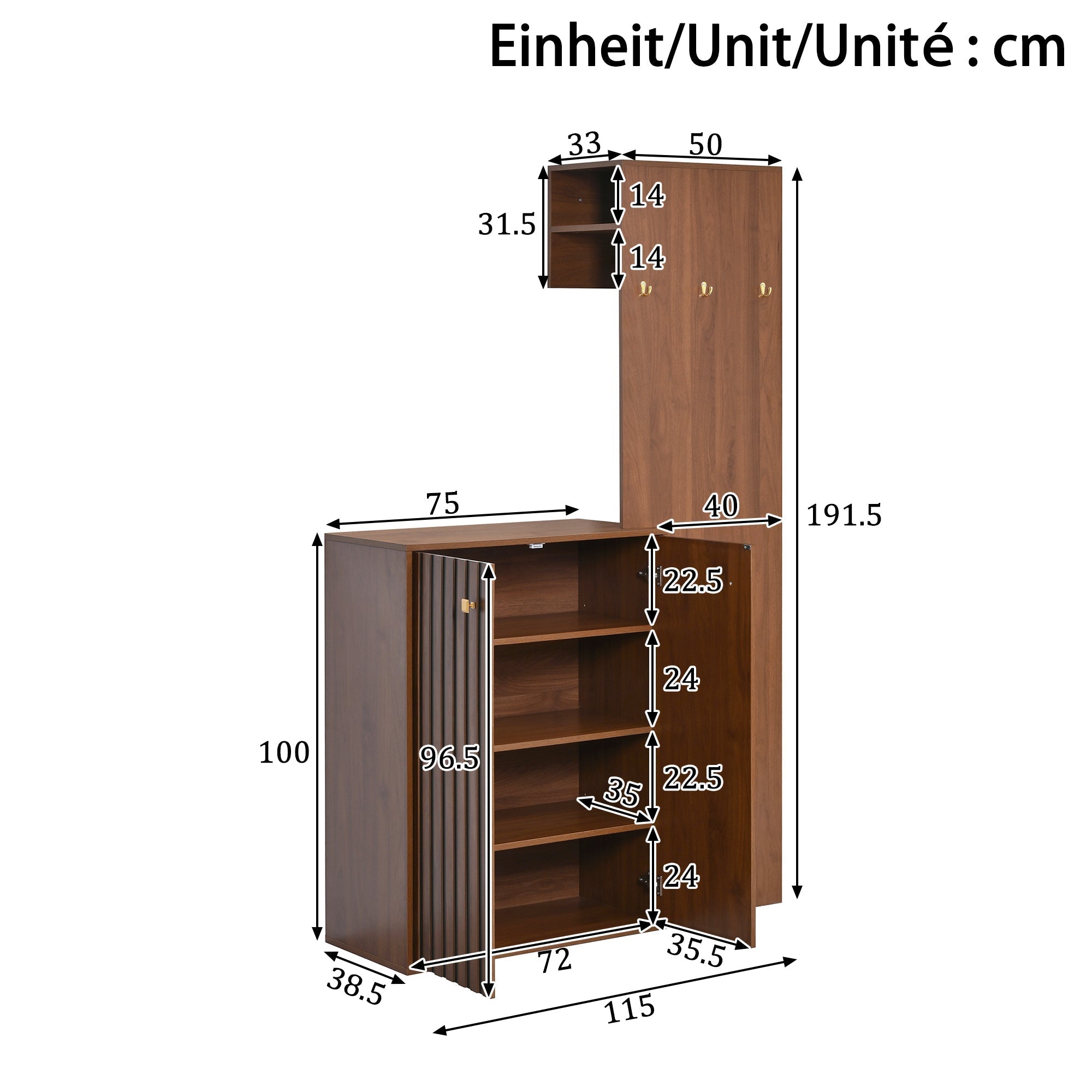 Modern Wardrobe Set with Shoe Cabinet, Storage and Clothes Rail, Wood Case