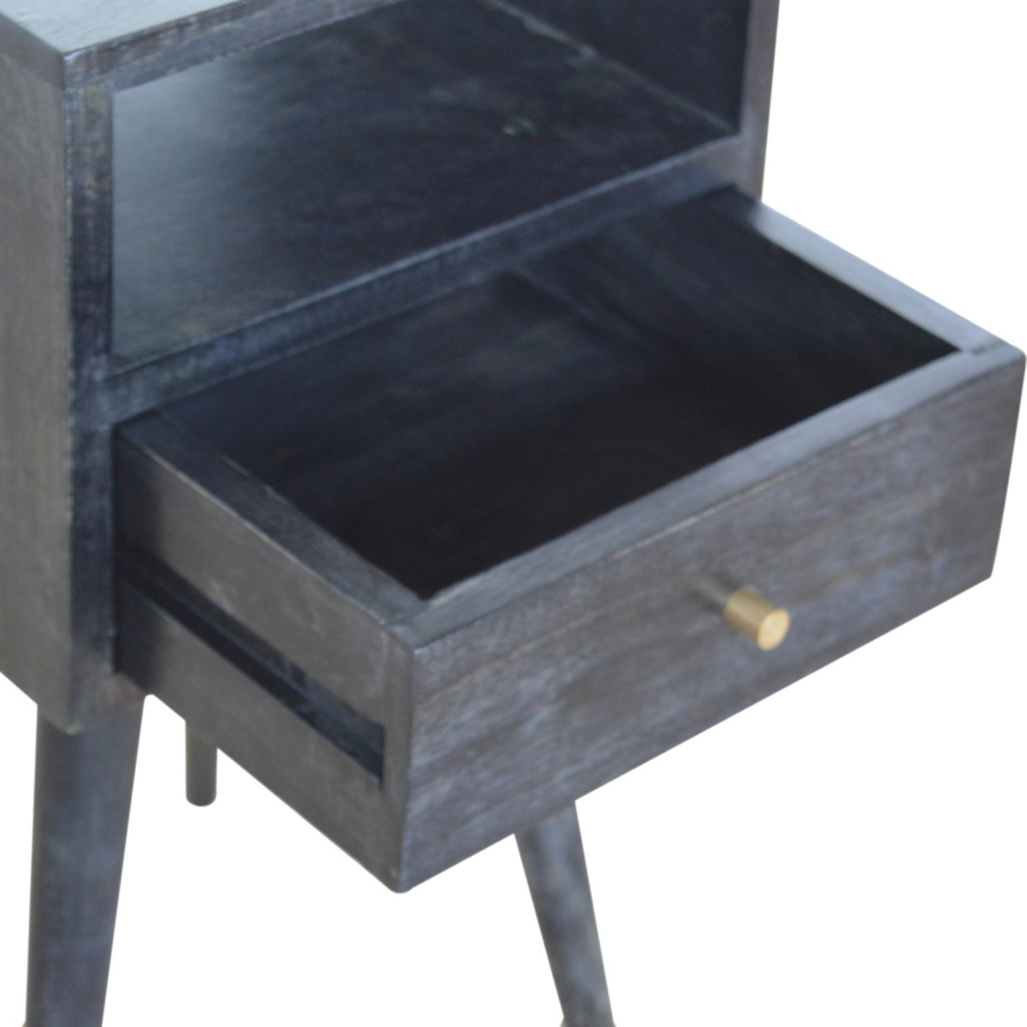 Solid Wood Mini Bedside, 1 Drawer 1 Slot, Ash Black