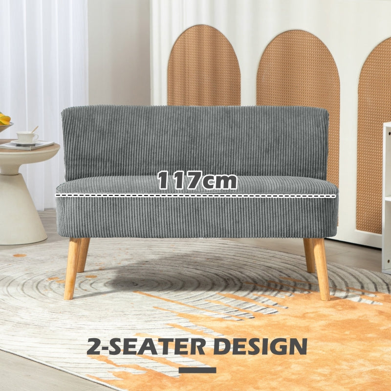 Modern Double Seat Sofa Wood Frame High Back Corduroy Grey