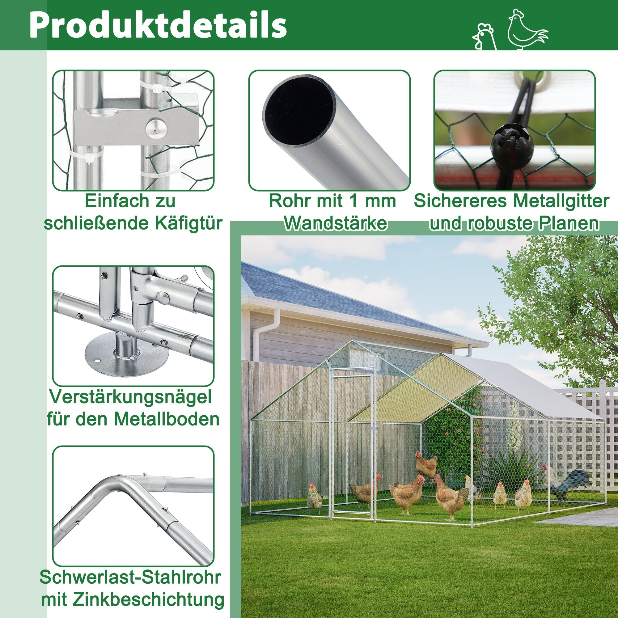 Aviary/Chicken Coop 3x4m Climbing Frame Roof Safety Lock - Metal