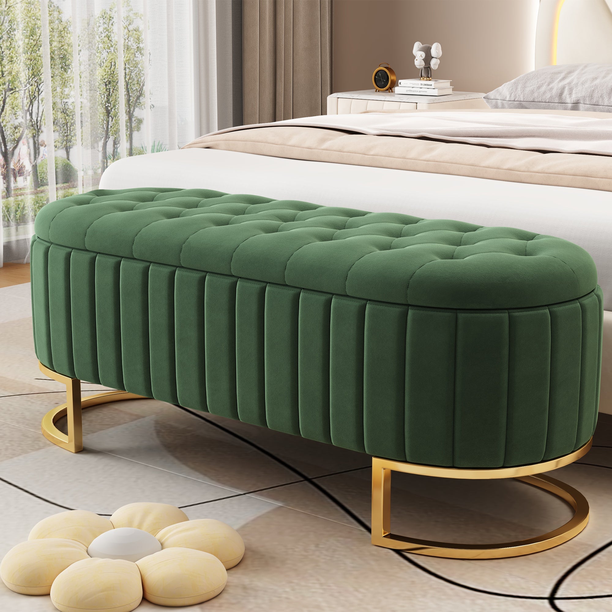 Storage Bench and Footstool with Storage Space, 120 x 40 cm, Green Velvet