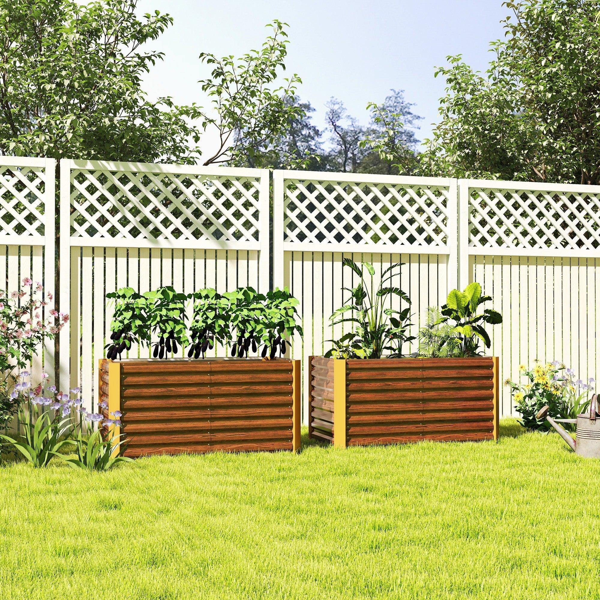 Raised Garden Beds Set of 2 Planters Weatherproof 120x60x60cm Galvanized Steel