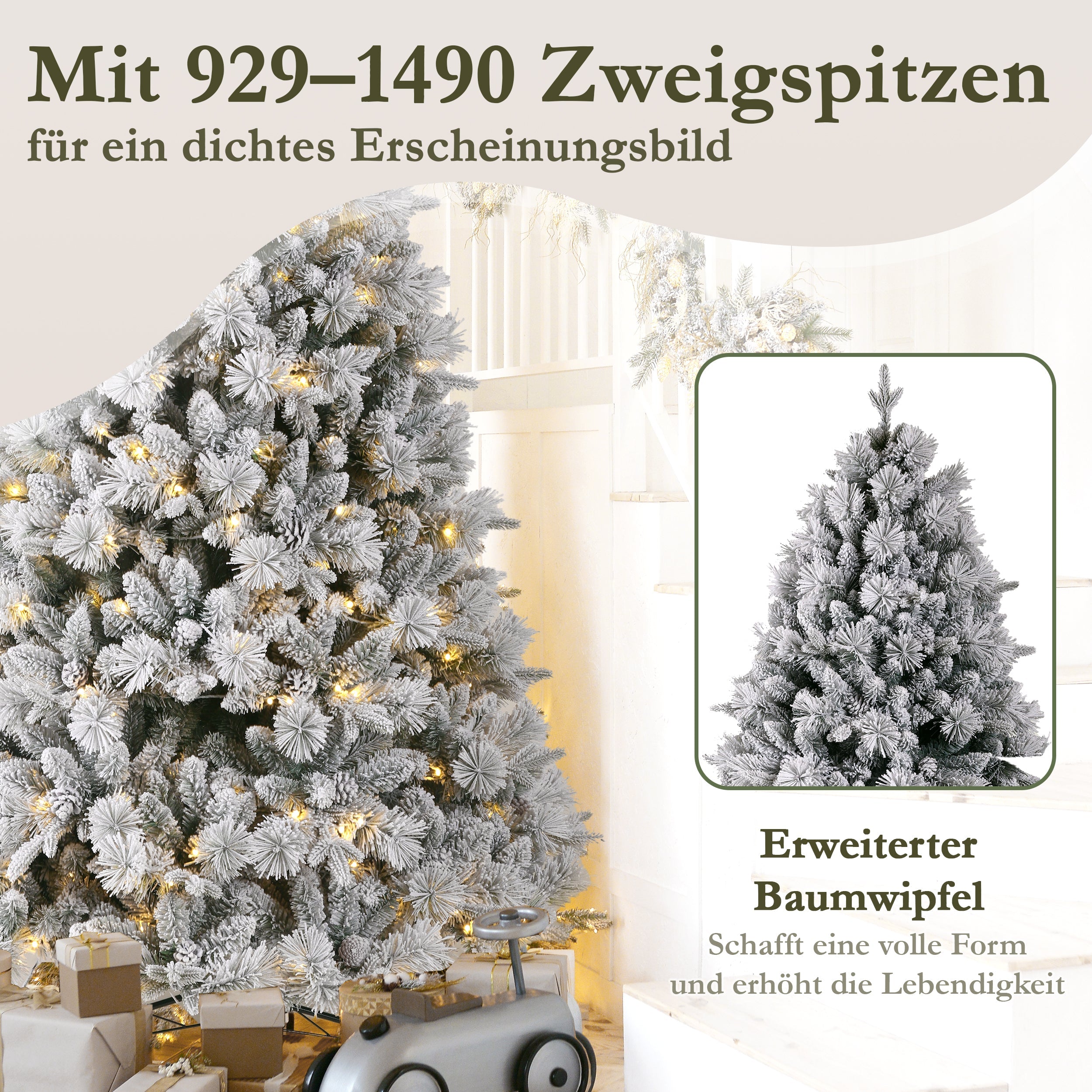 Artificial Christmas Tree 180cm 1348 Tips 320 LED - PVC/PE Snow