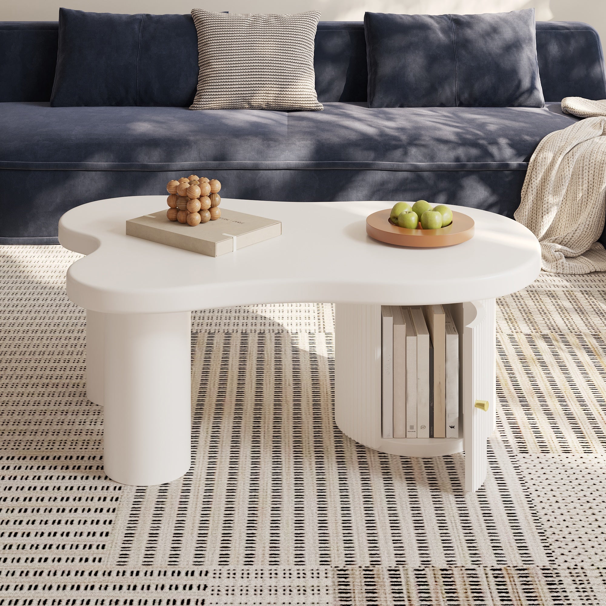 Asymmetrical Coffee Table, Stylish Sturdy with Storage, White