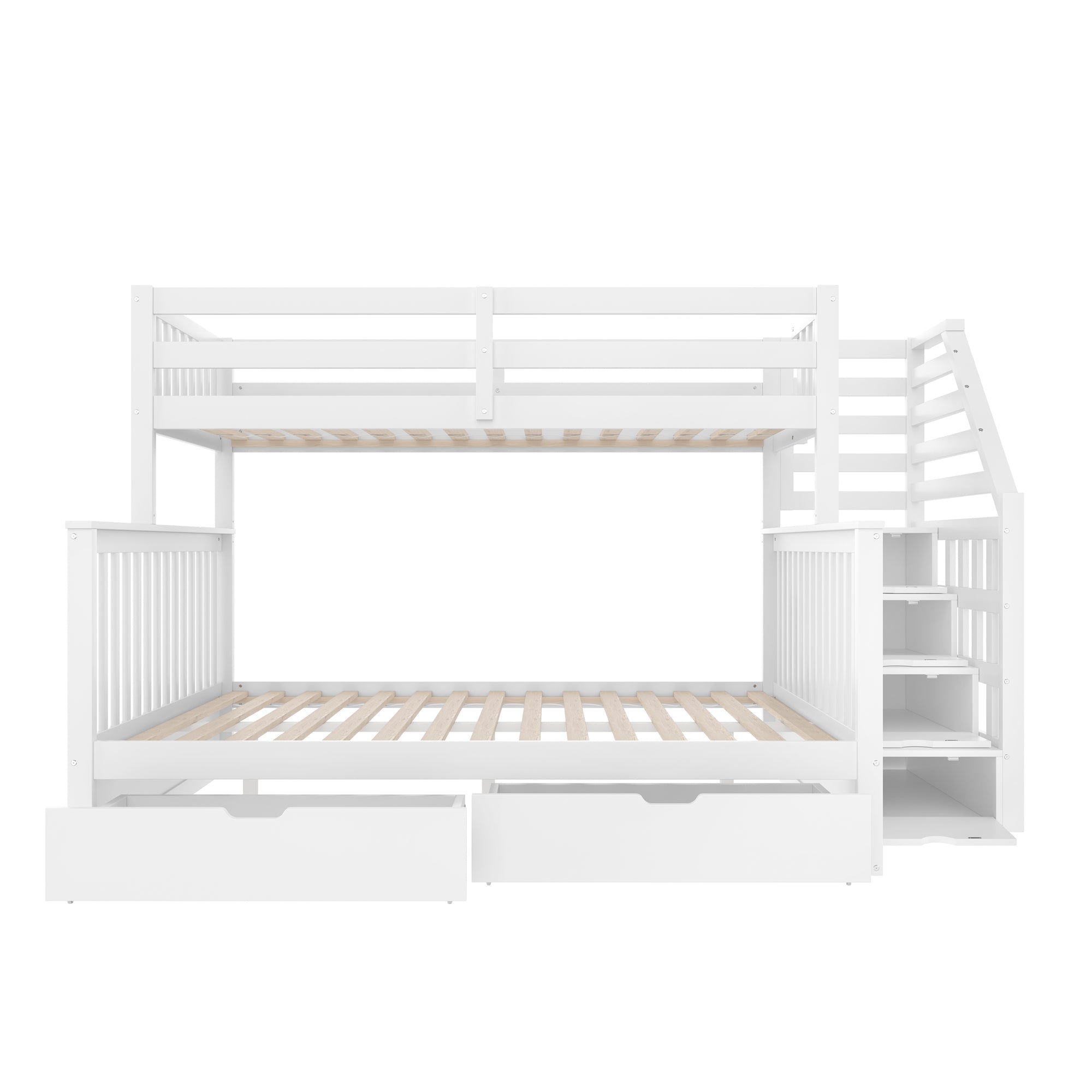 Multifunctional Bunk Bed with Storage Drawers, 90x200cm over 140x200cm, White