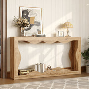 Wavy-Edge Console Table with 2-Tier Shelf and Natural Edge Design, Wood-Look
