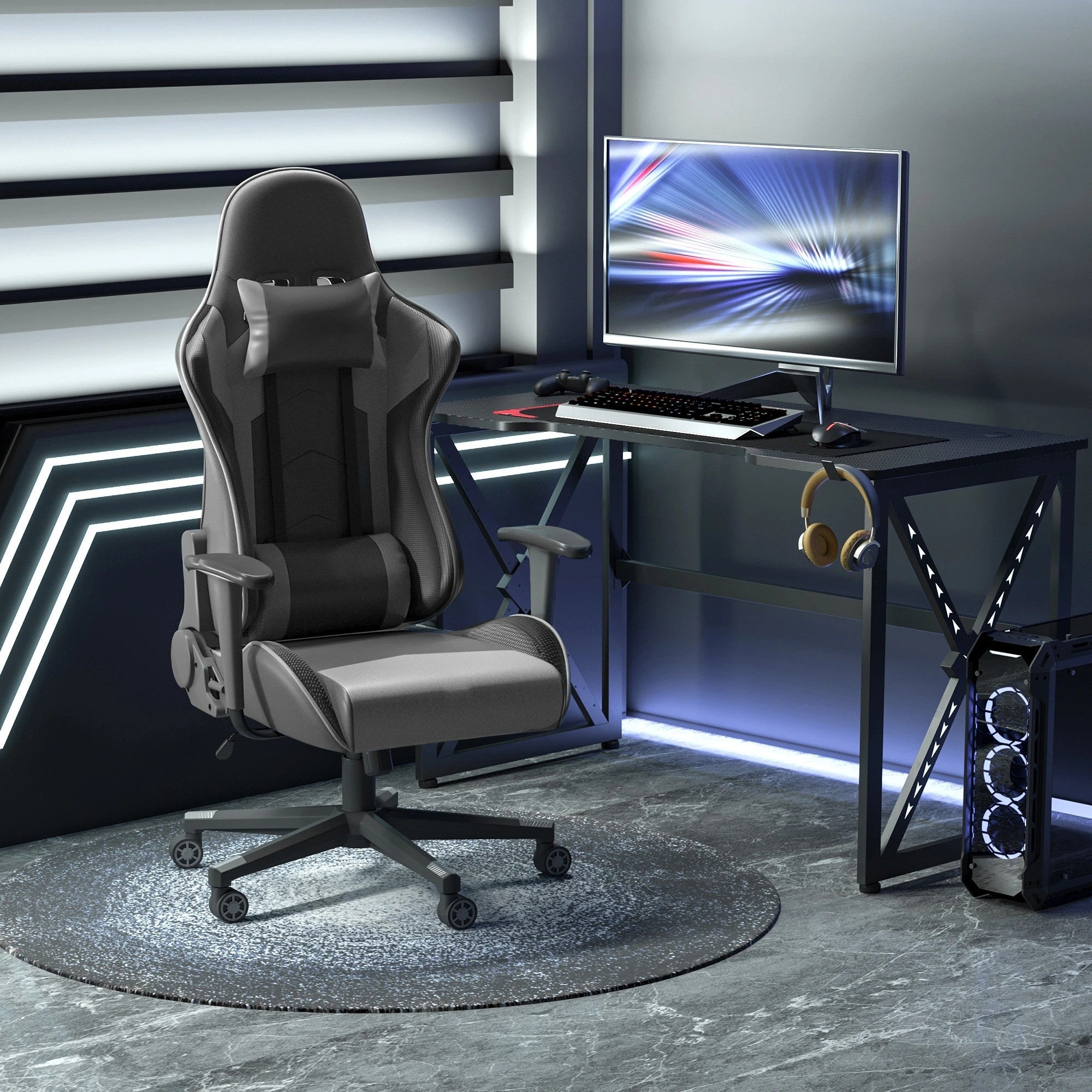 Vinsetto Office Gaming Swivel Chair, Ergonomic, Artificial Leather Black