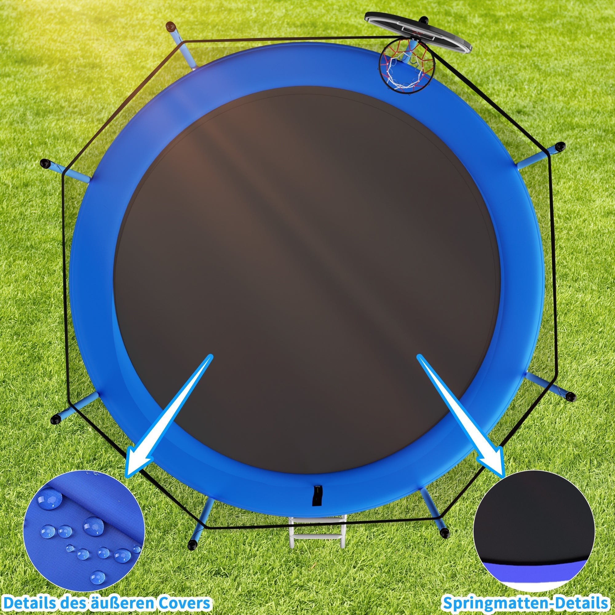 Outdoor Trampoline 305 cm with Reinforced Leg Crossbars and One-Piece Construction, Metal