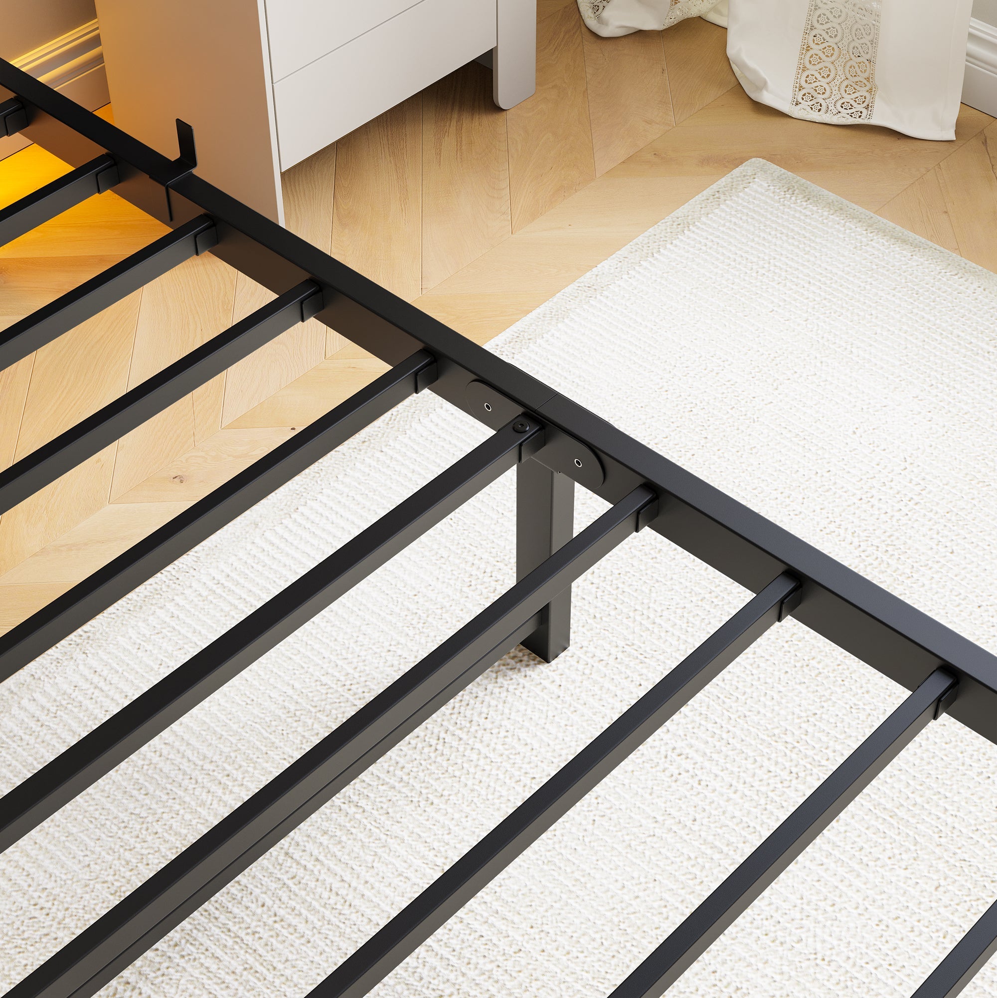 Metal Bed Frame 90x200 with LED Light USB Charging & Under-Bed Storage