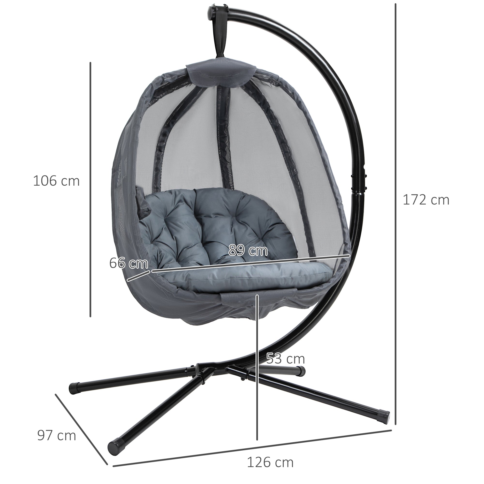Hanging Egg Chair, Folding Swing Hammock with Stand, Grey