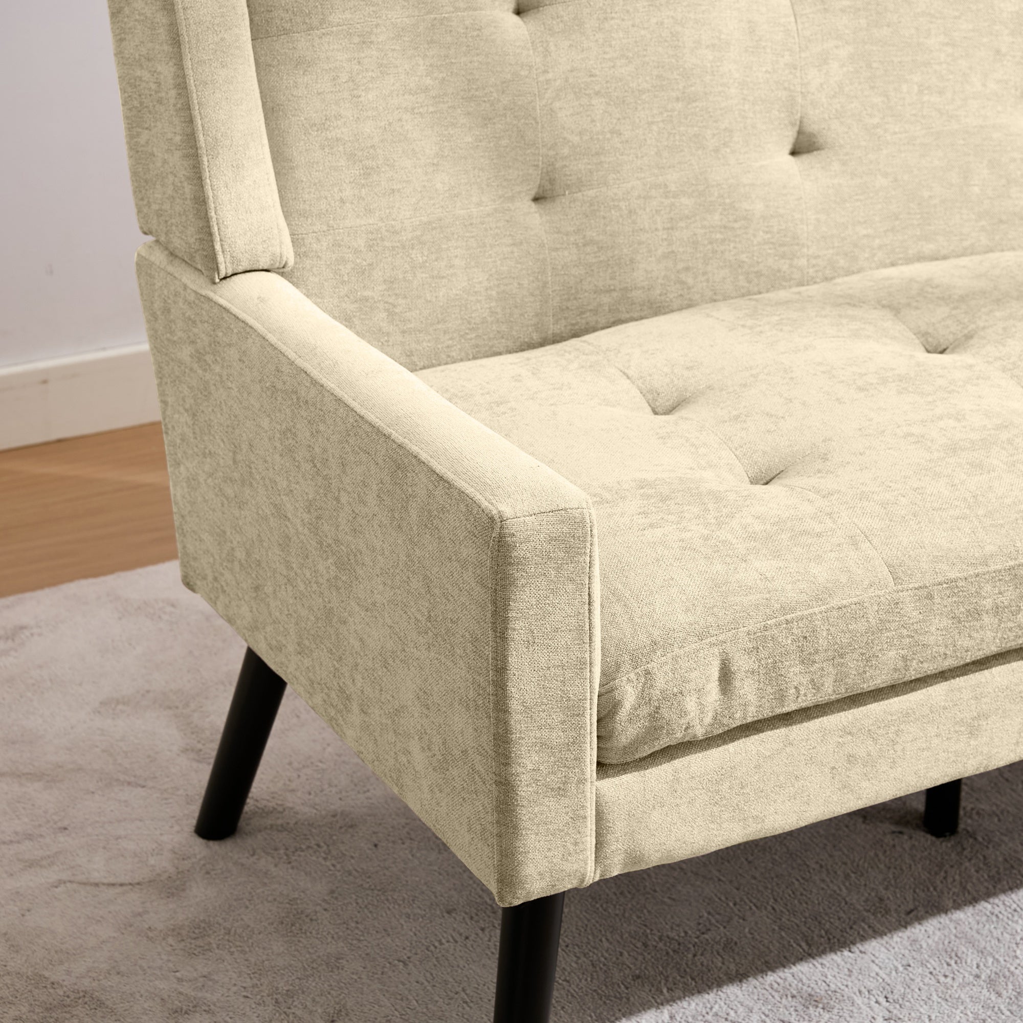 Premium 2-Seater Bench Button-Upholstered Accent Chair Solid Wood Linen