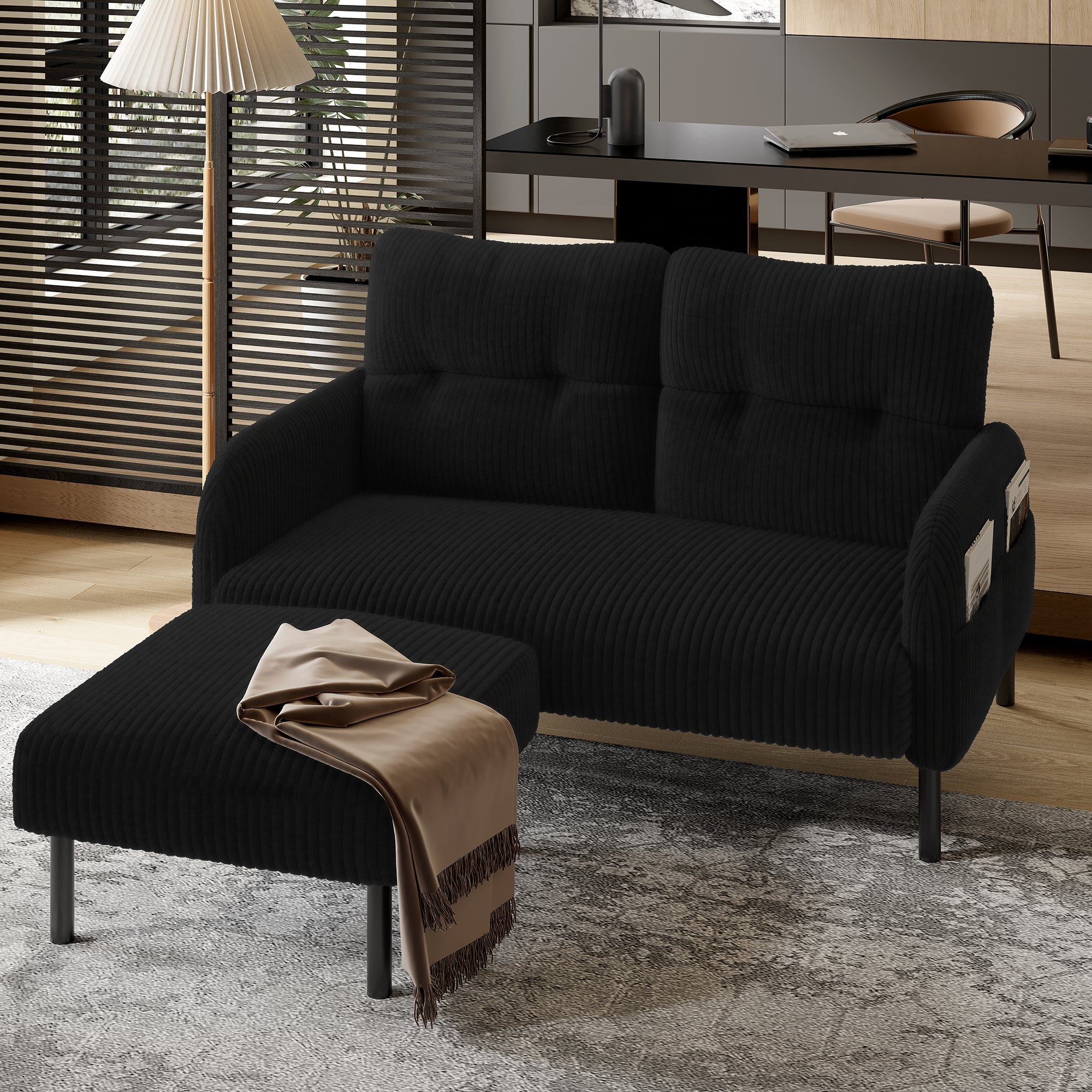 Premium Corduroy Stool with Metal Frame – Super-Soft Velour Cover