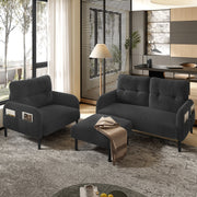 Cord Sofa Set, Modular 3-Piece Deep Seat Side Pocket, Grey Fabric