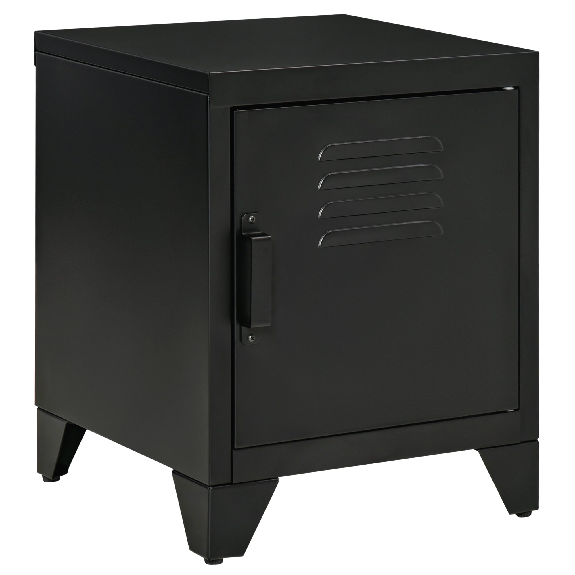 Bedside Table with Adjustable Shelf and Door, Metal Black