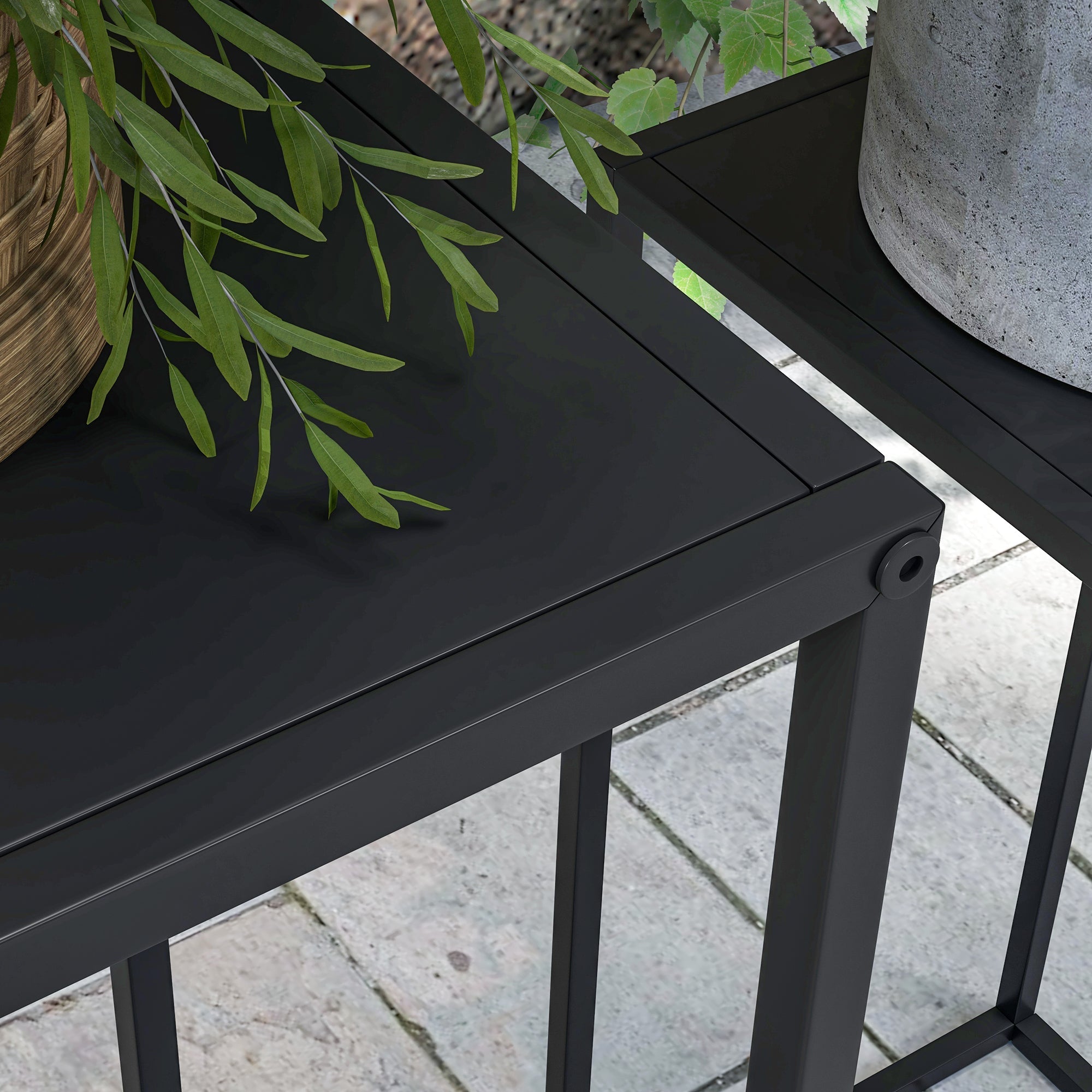 Plant Stands, 2-Piece Set Scandinavian Design Steel Legs, Black