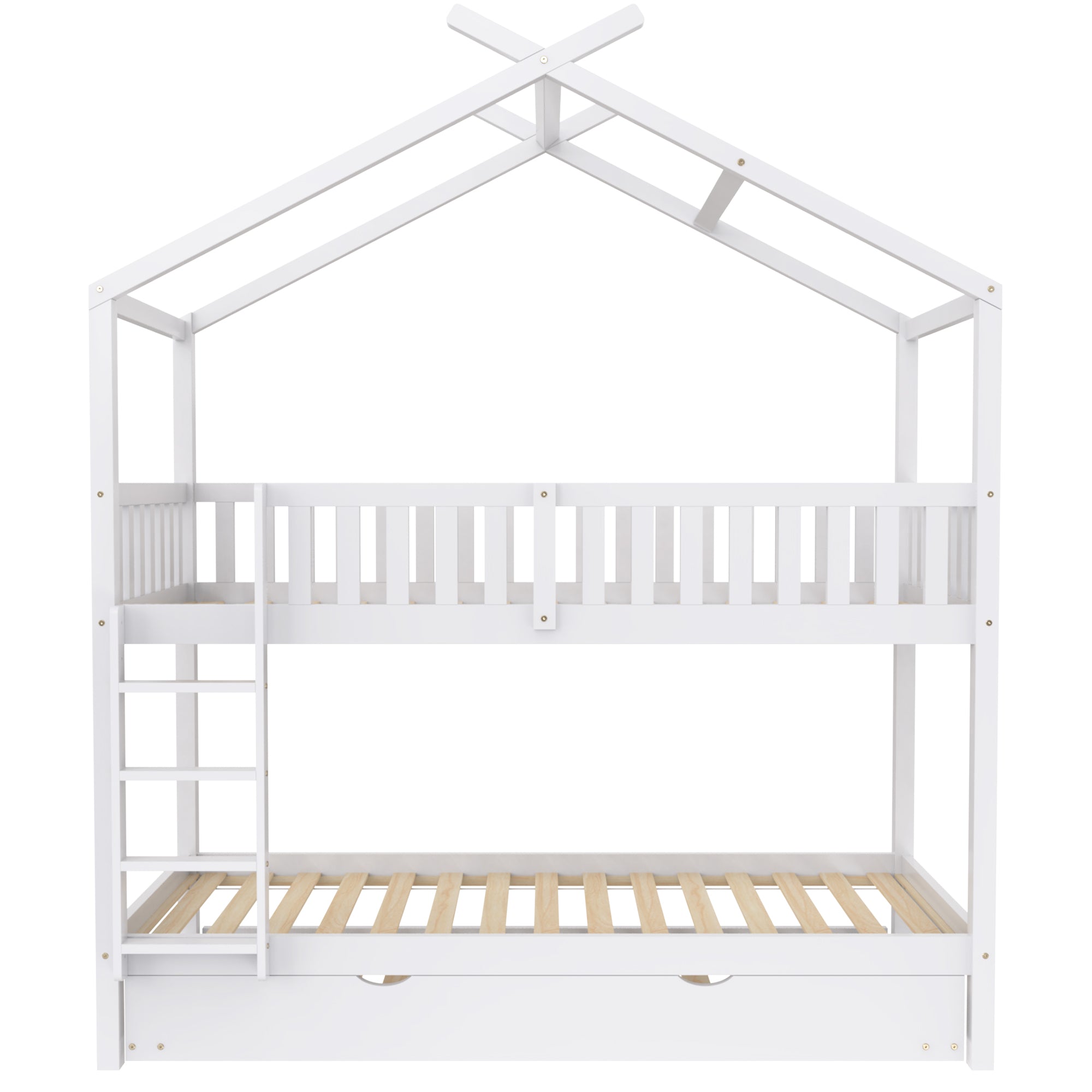 House Bed 90x200cm Triple Extendable Space-Saving - White