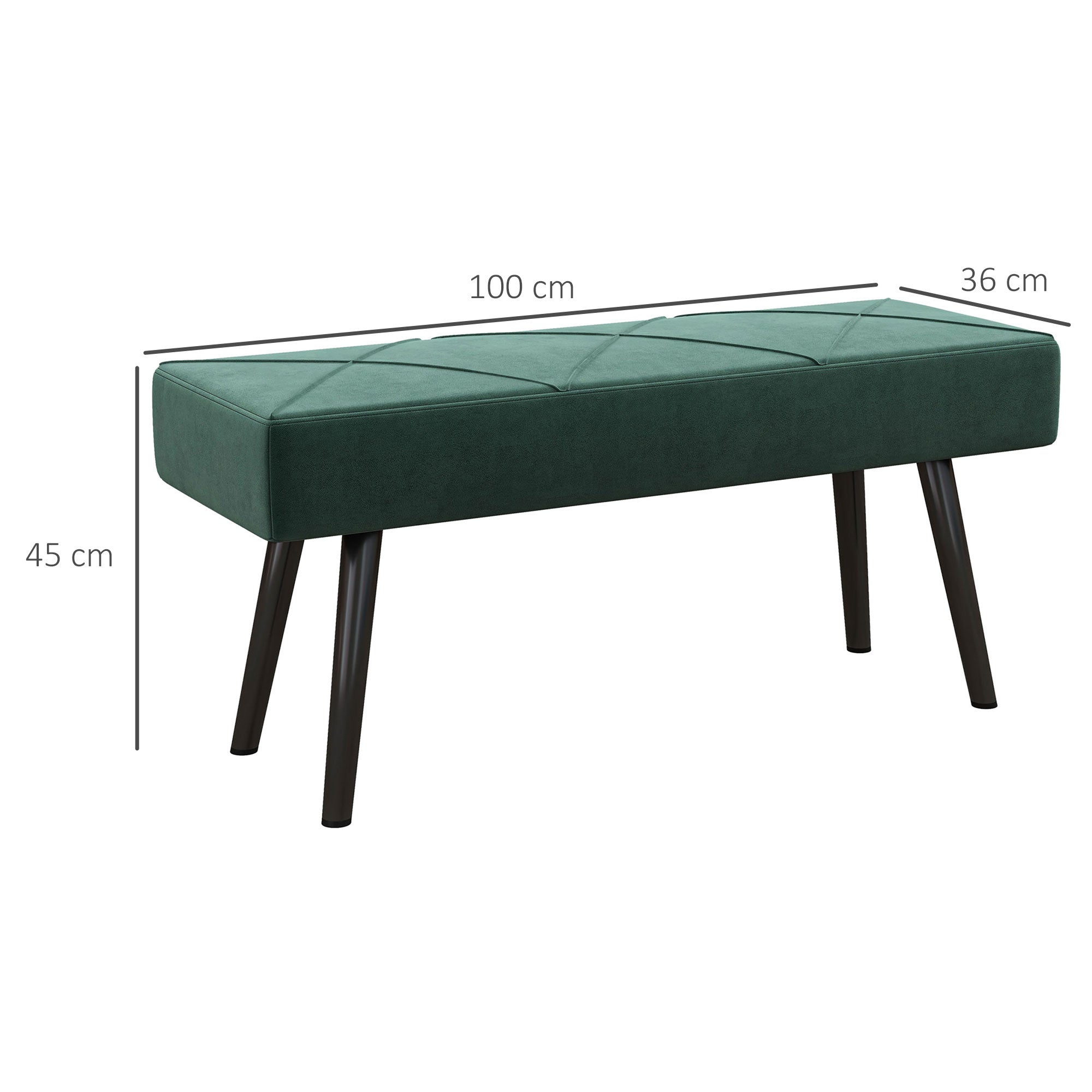 Upholstered Bench X-Pattern Seat, Bed, Hallway, Velvet Look, Green