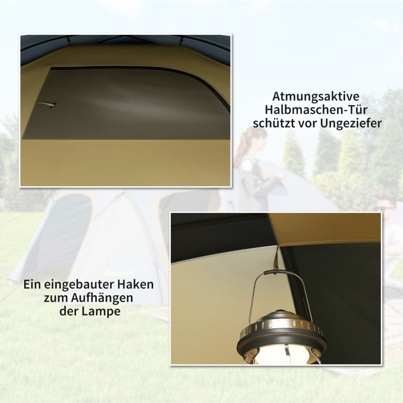 Camping tent for 4 people, waterproof tunnel with 2 doors, packing bag, for camping, travel, trekking, garden