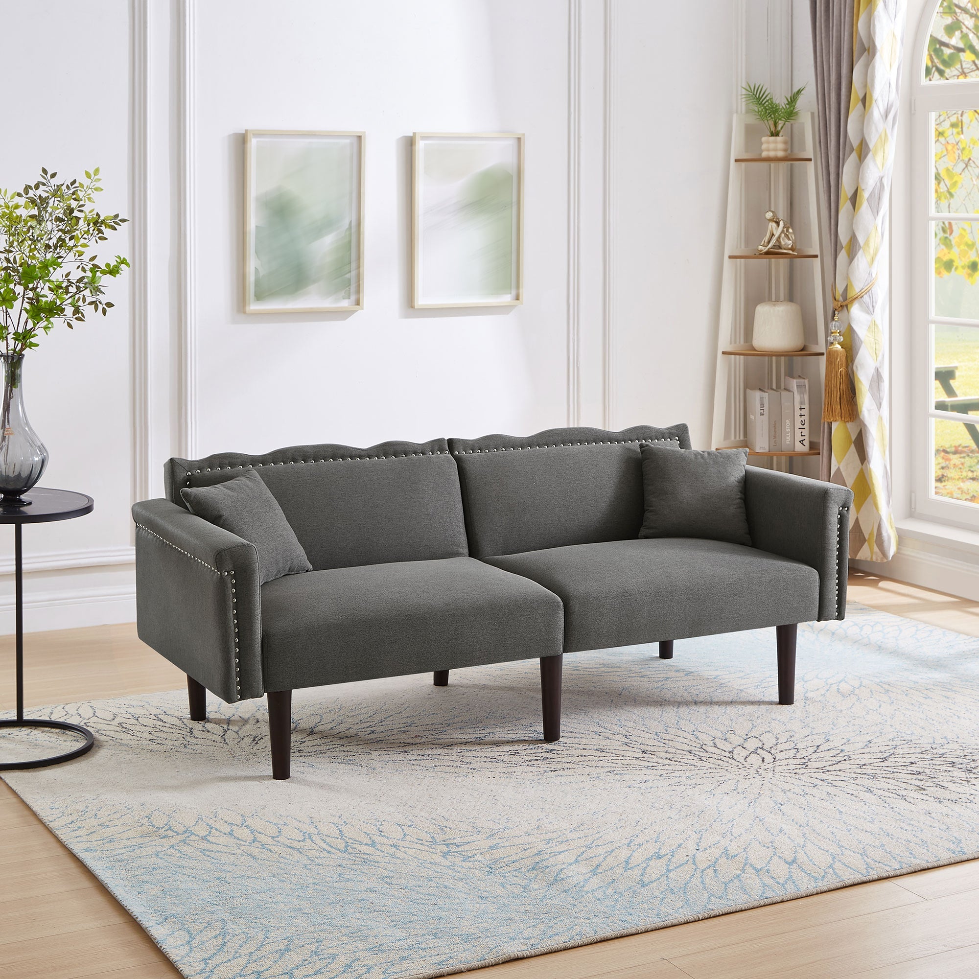 Sofa Bed, 2-in-1 Multifunctional Two-Seater, Adjustable Backrests, Cotton Linen Fabric