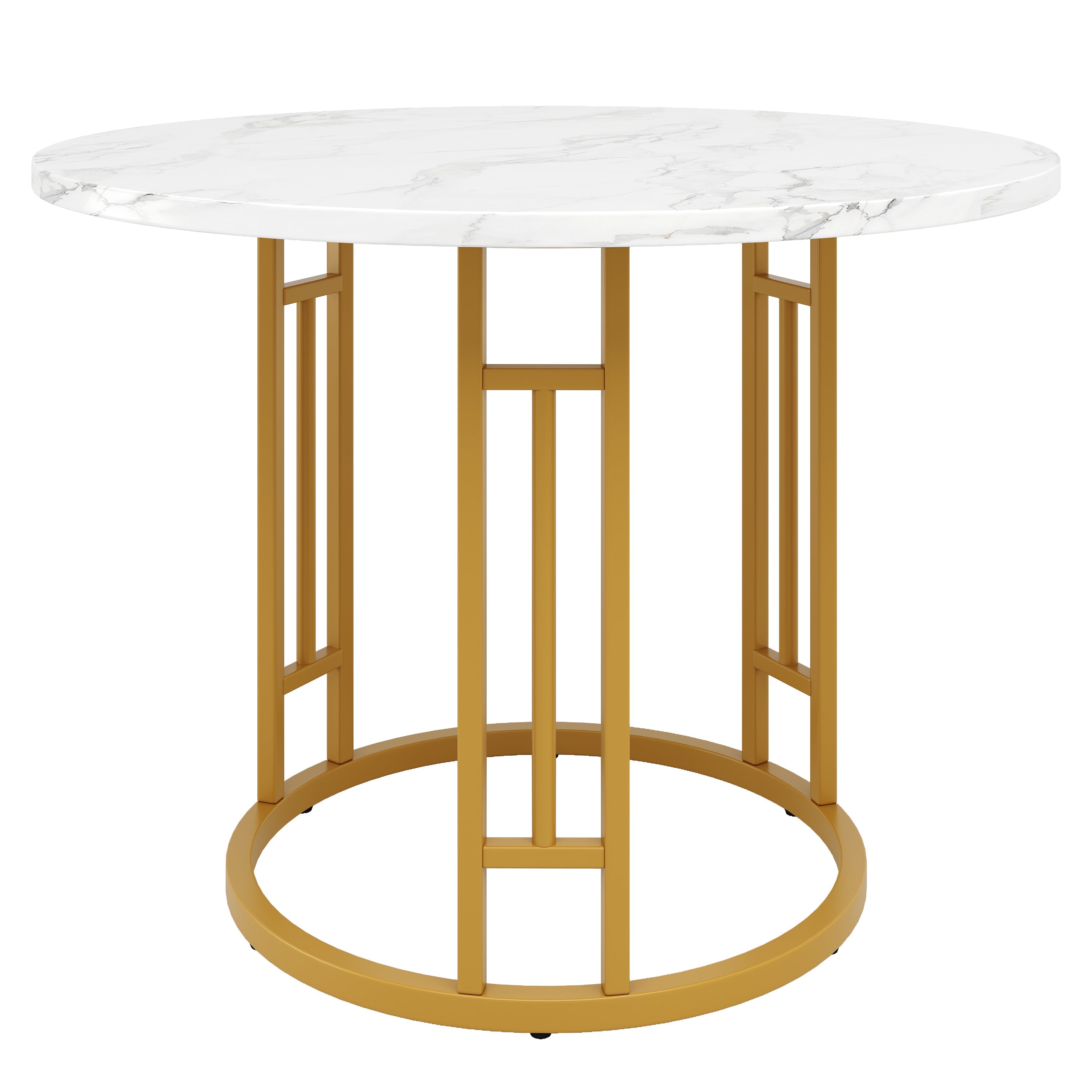 Round Dining Table 80x76cm 4-Person Marble Tabletop Metal Legs Gold
