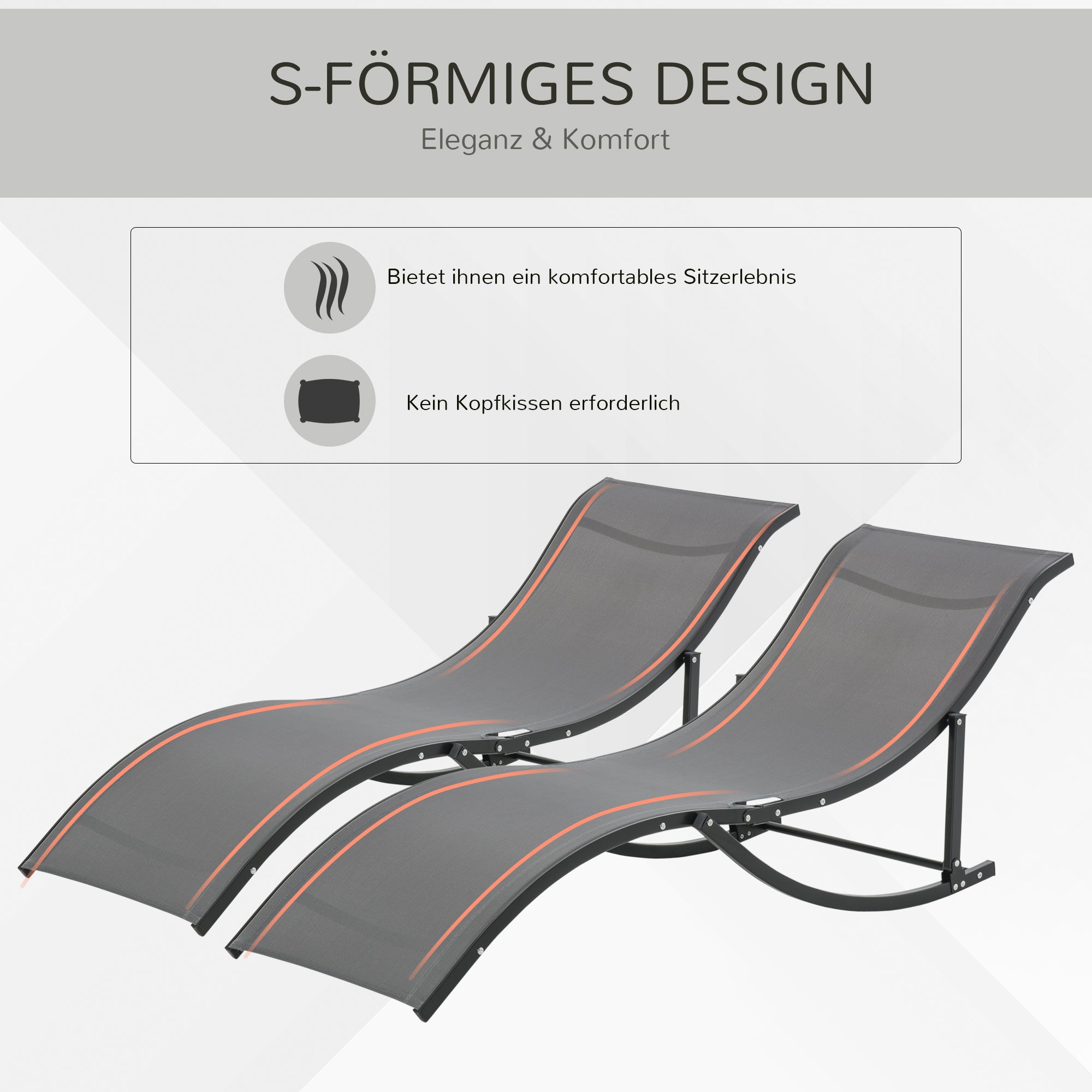 Sun Loungers Set of 2 Ergonomic Recliner Aluminum Texteline Dark Grey