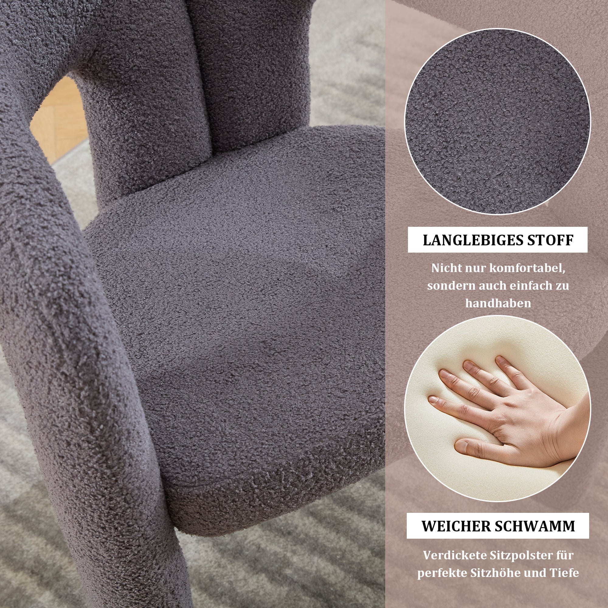 Ergonomic Armchair, Teddy Pile, Unique Design, Back Support, Convertible