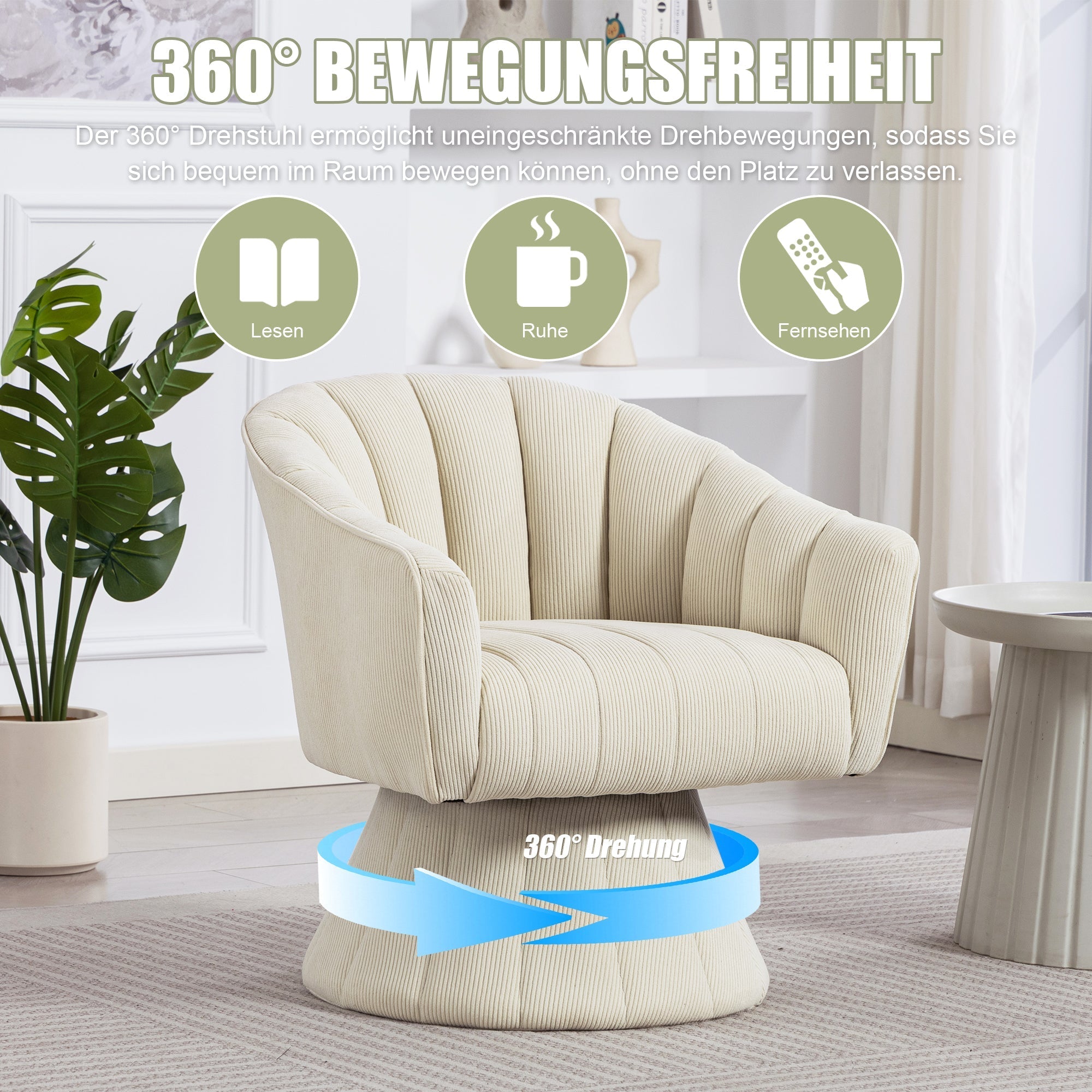 Swivel Chair 360° Ergonomic Cushions Modern Design Beige