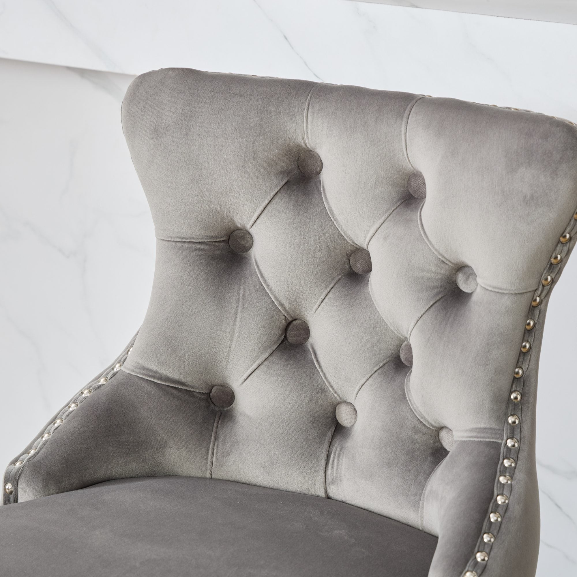 Swivel Barstools Velvet Button Tufted Wooden Legs Set of 2 - Gray