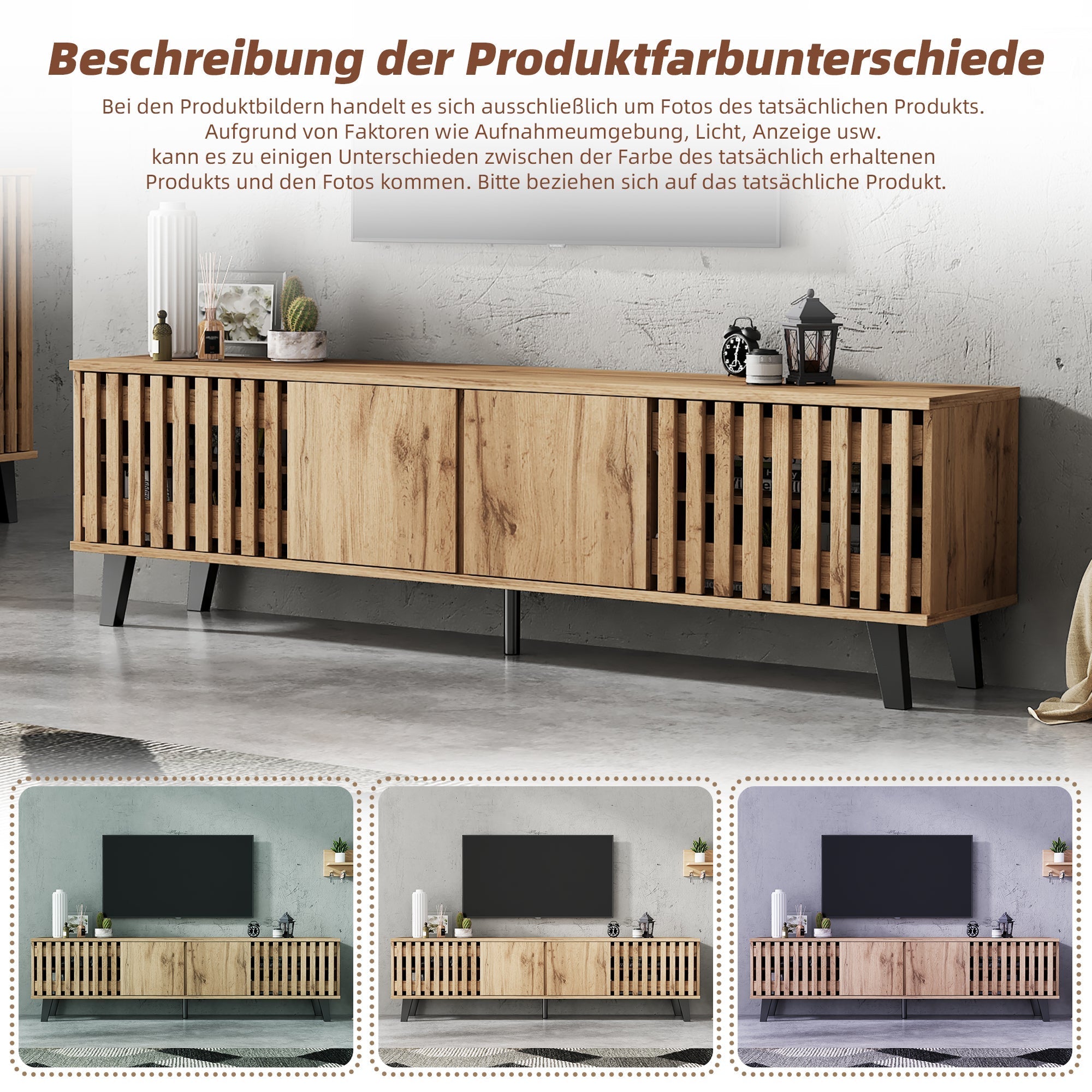TV Cabinet 180x40x55cm Lowboard 8 Storage for 70-Inch TVs, Original Wood Color