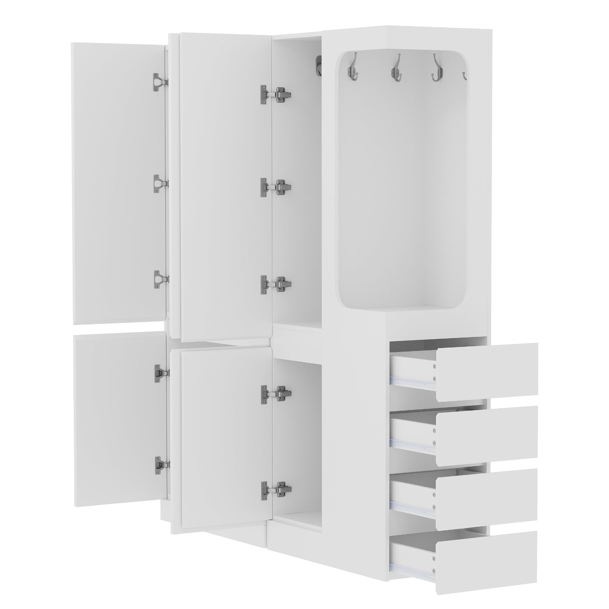 Extra-Large Wardrobe with Drawers and Storage Compartments, 140x40x170cm, White