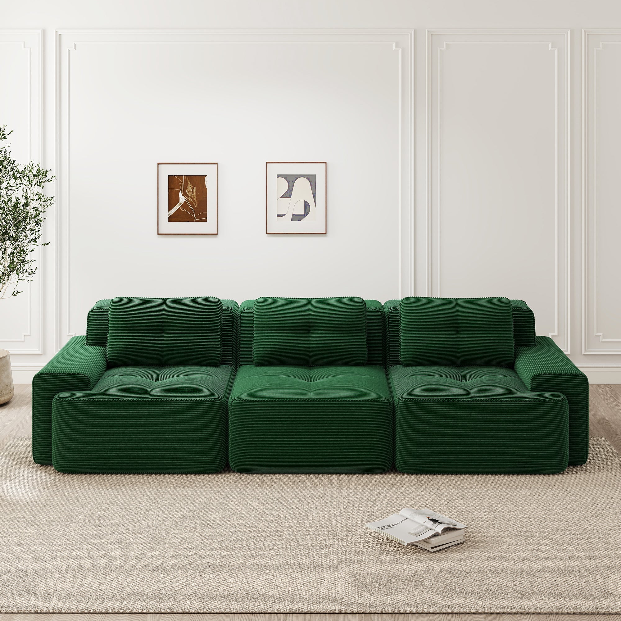 Cloud Modular Sofa Oversized Corner 3-Seater Low Seat Assembly-Free - Corduroy Green