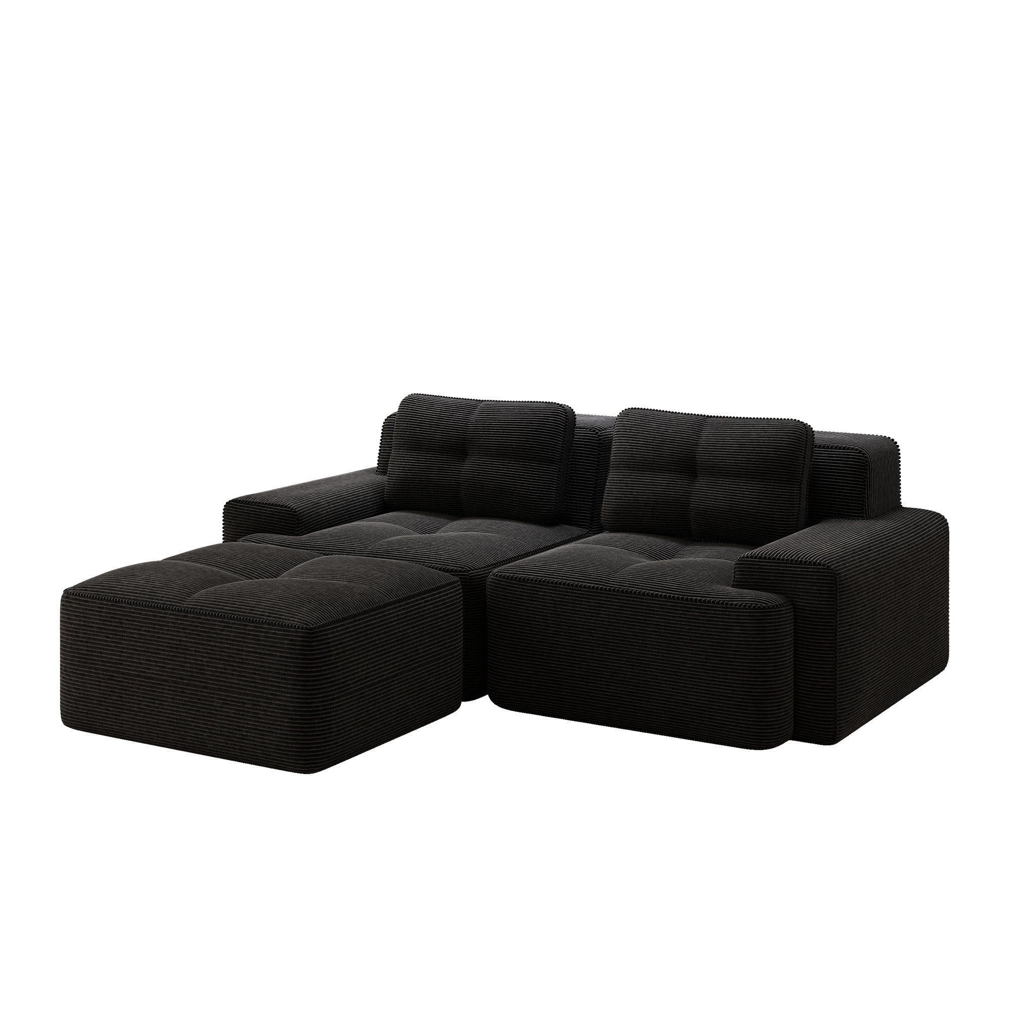 Boneless Modular Sofa L-Shaped Sleeper with Ottoman - Corduroy Black