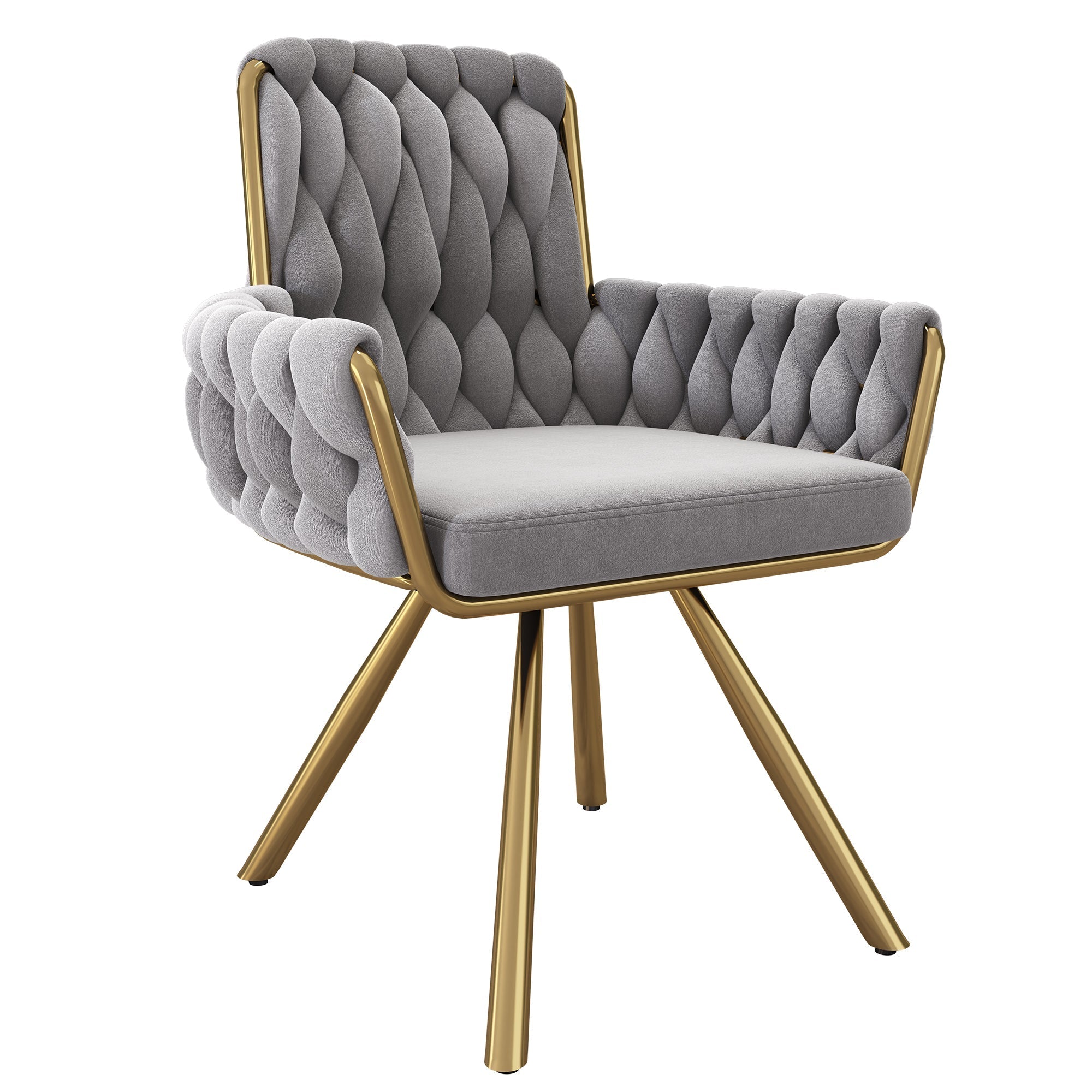 Velvet Dining Chair Set of 2 Swivel Armchair Metal Legs Grey