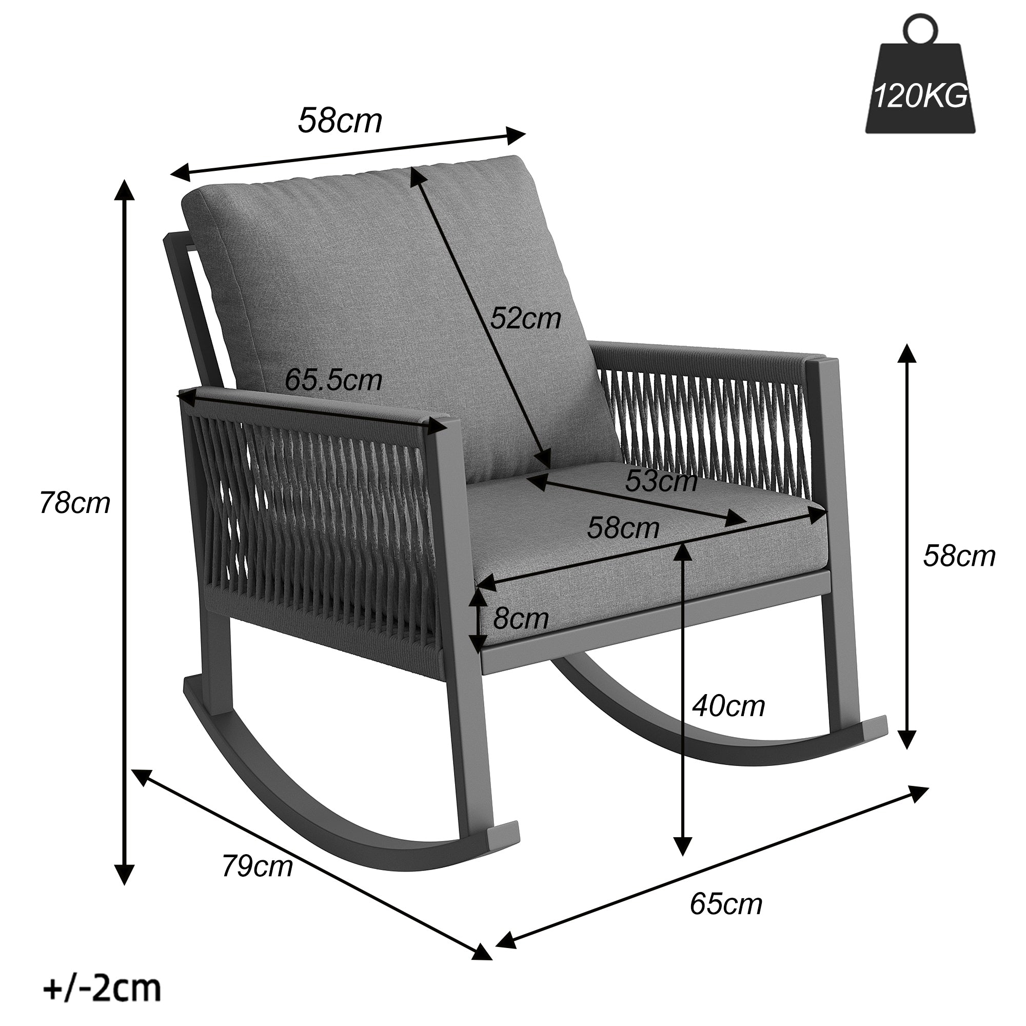 Modular Garden Furniture Set with Corner Sofa, Rocking Chair and Glass Table, Metal Frame and Rope Weave