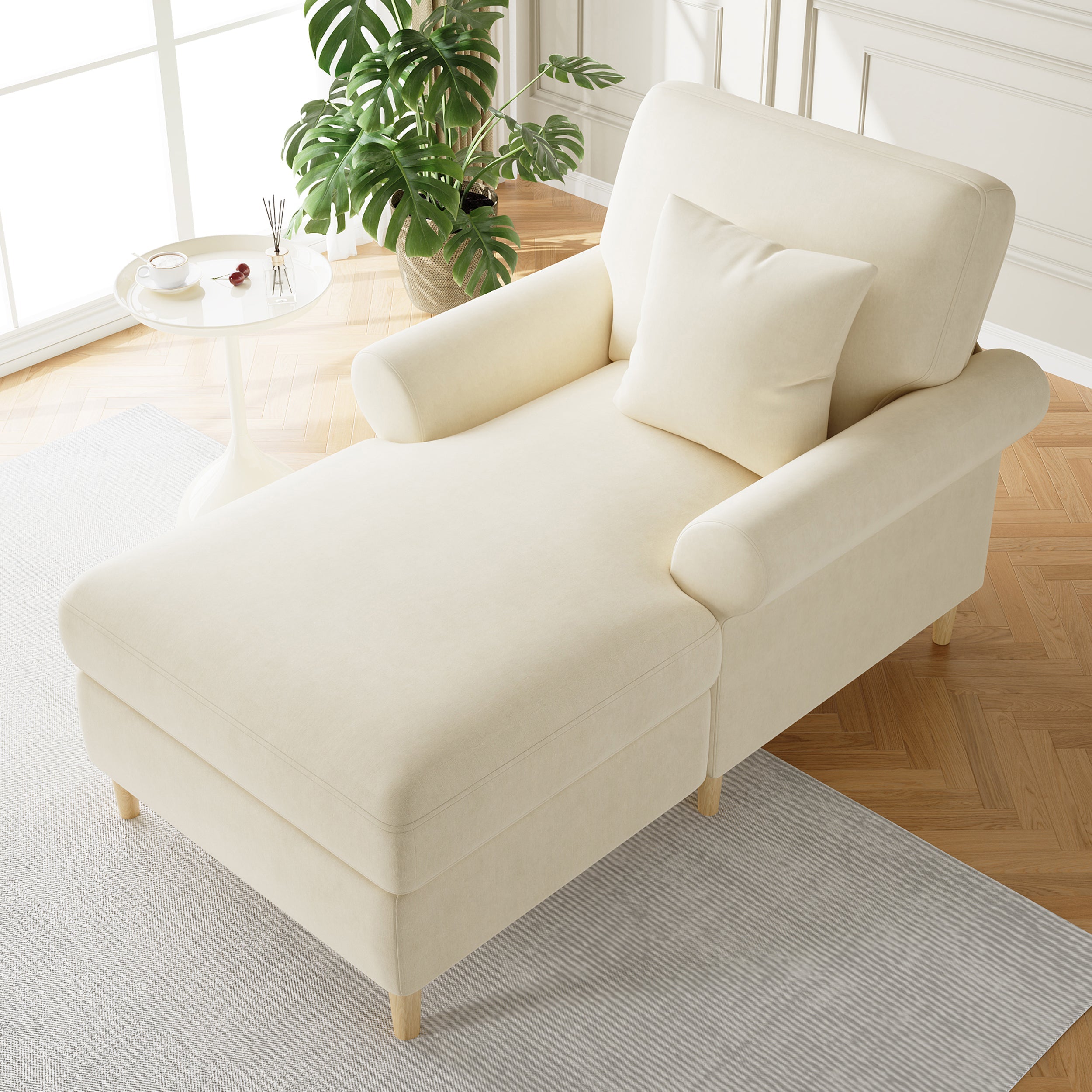 Upholstered Recliner, Folding Sleeper Chair, XXL Reading Lounge Chair, Velvet Beige