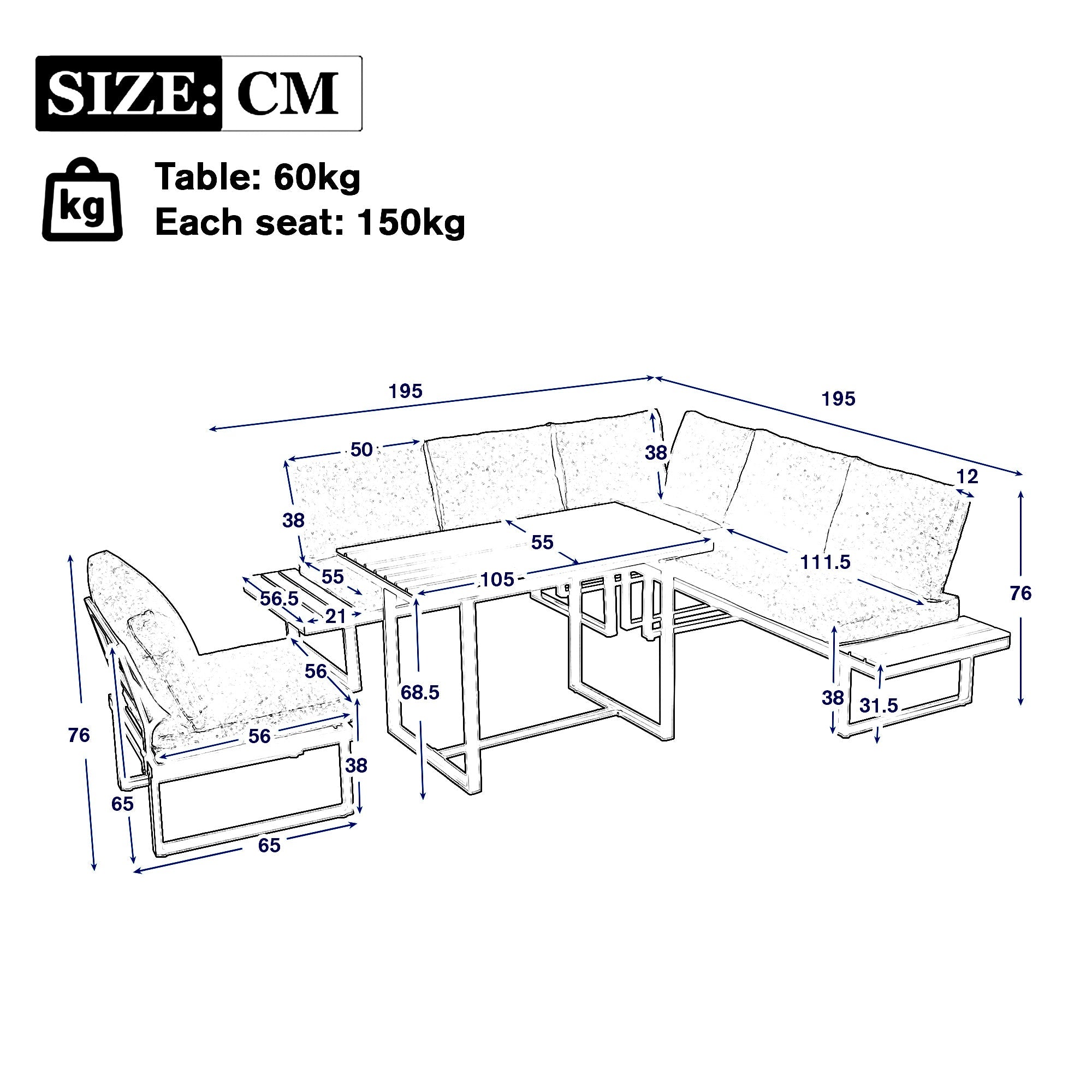 Garden Dining Set with Adjustable Tilt Function and Corner Configuration, Grey and Black