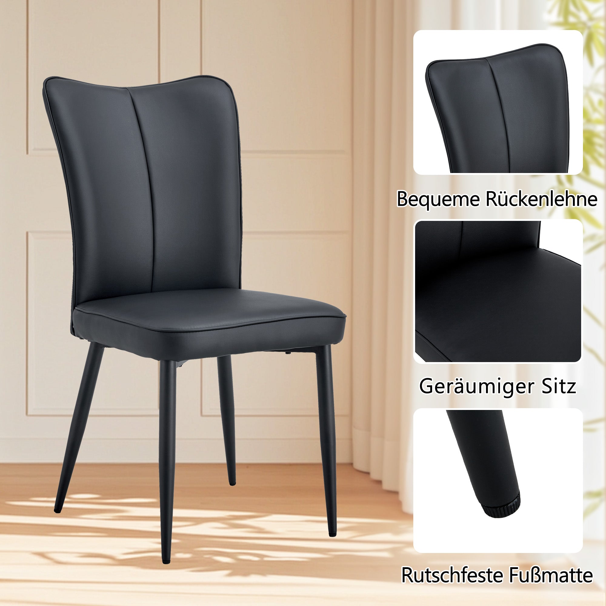 Round Table Set 100cm 4 Armchairs Minimalist - Black