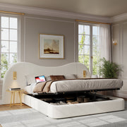 Upholstered Double Bed 180x200cm Hydraulic Storage USB Reading Lamp White Bouclé