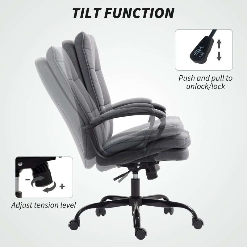 Double Padded Office Chair, Linen-Look Adjustable Height, Charcoal Grey